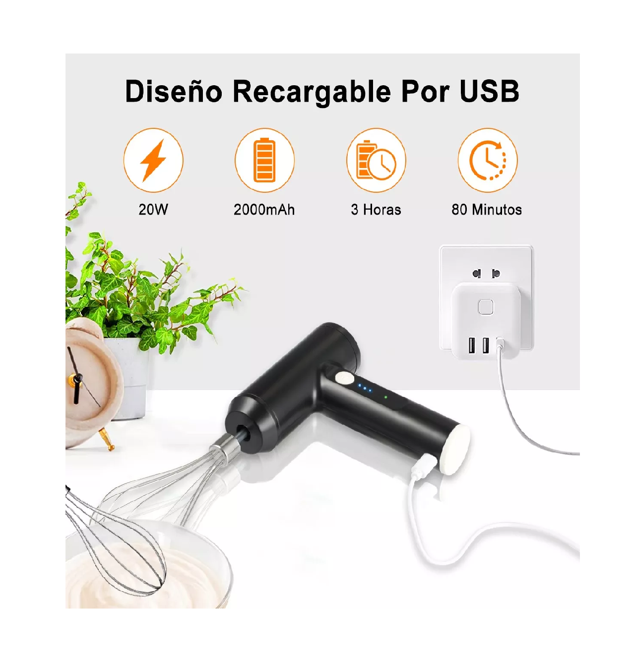 Foto 4 pulgar | Batidora Eléctrico de Mano Lab.G Portátil USB Recargable Negra