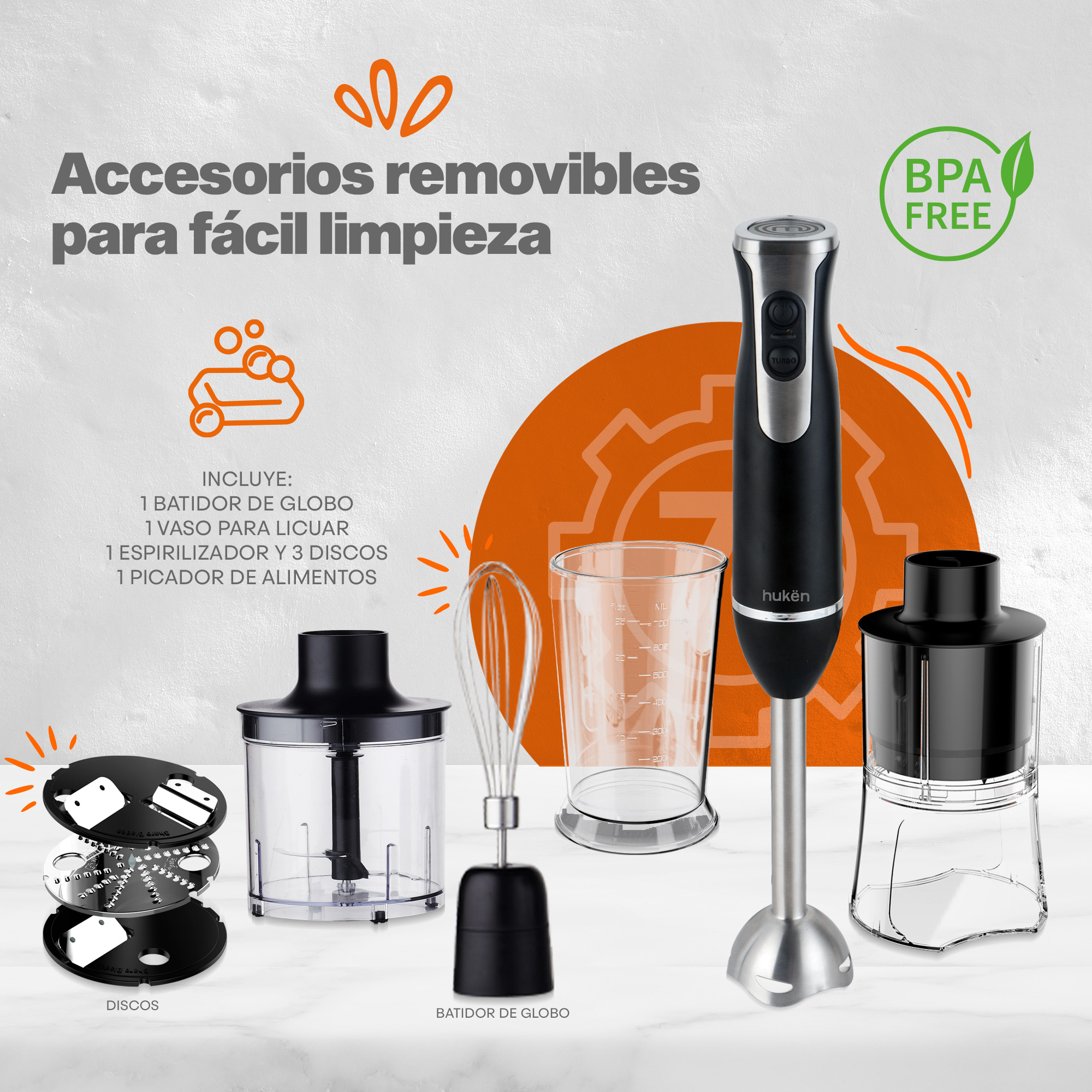 Foto 4 pulgar | Set De Batidora De Inmersión Blend+ Masterchef MK-HBS-7 Negro