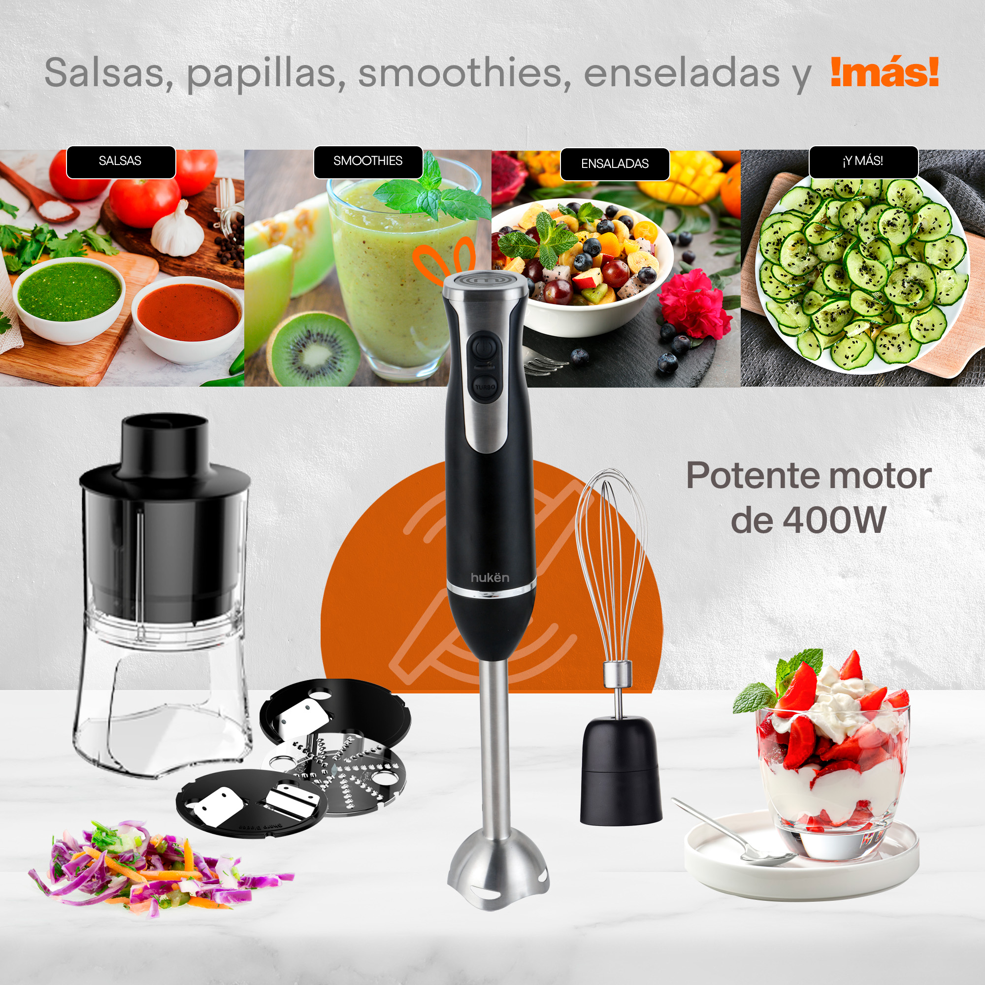 Foto 6 | Set De Batidora De Inmersión Blend+ Masterchef MK-HBS-7 Negro