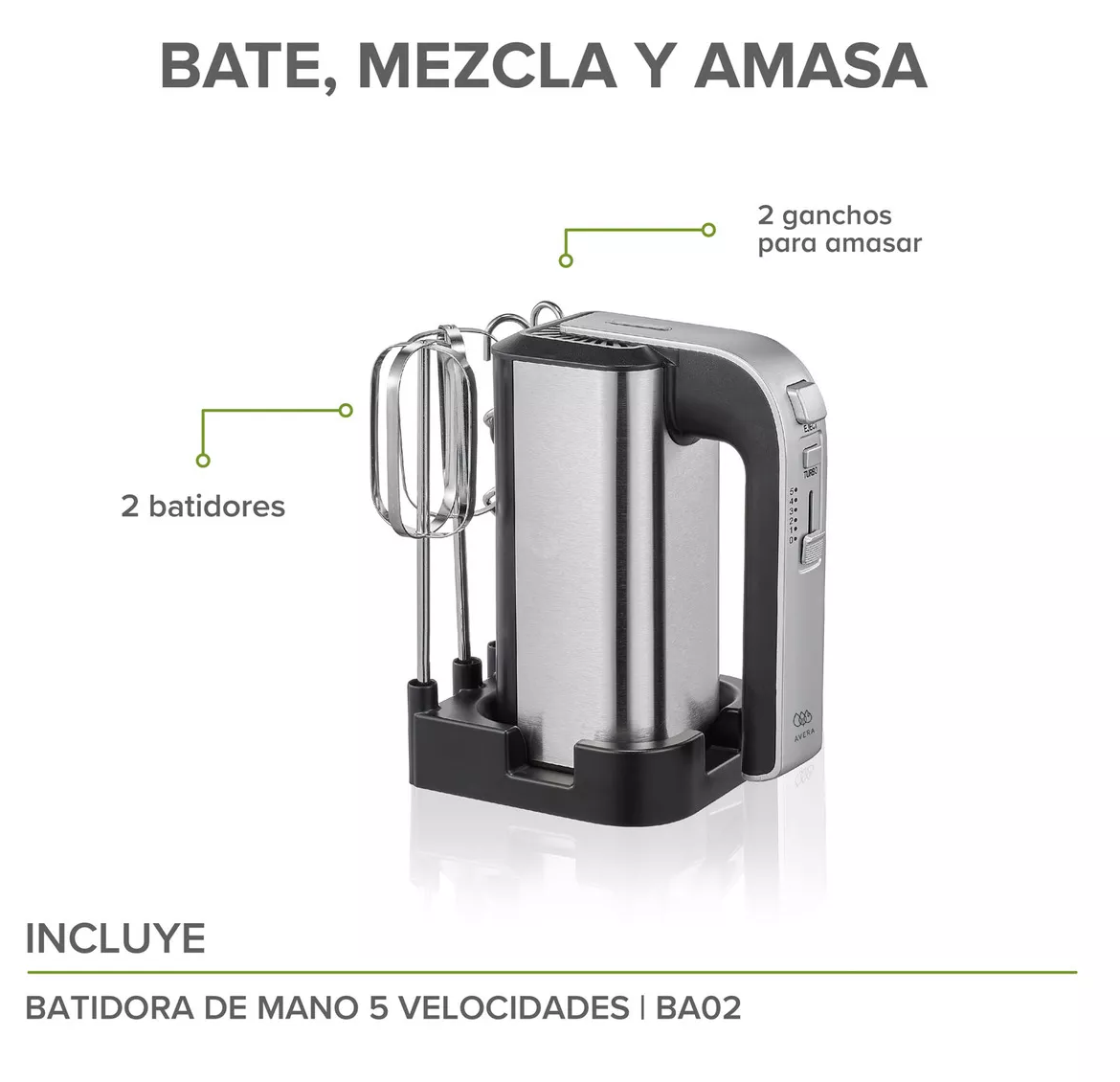 Foto 3 | Batidora Manual Electrica Avera 5 Velocidades 300 W Ba02 Color Gris Plata