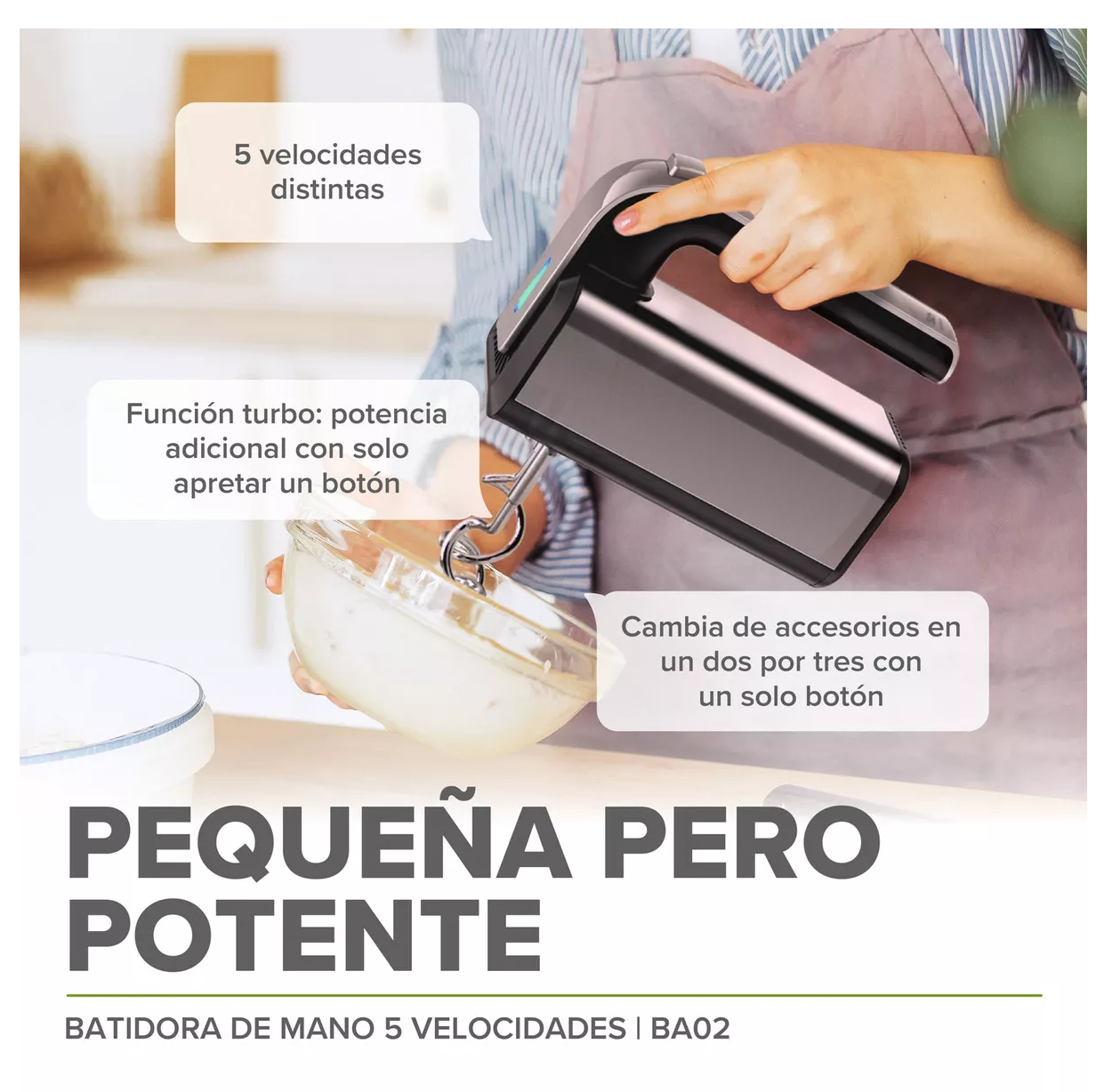 Foto 5 pulgar | Batidora Manual Electrica Avera 5 Velocidades 300 W Ba02 Color Gris Plata