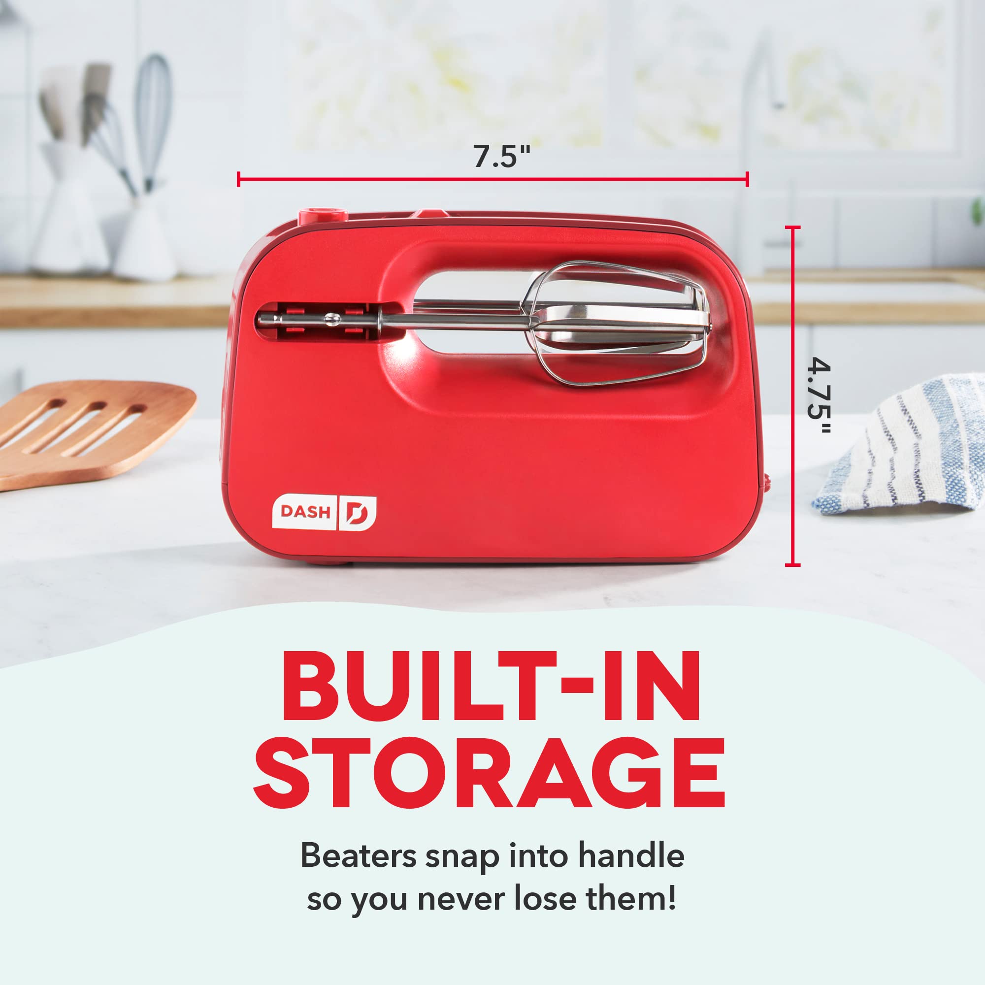 Foto 5 pulgar | Batidora De Mano Dash Smartstore Compact Electric 150w 3 Velocidades Roja - Venta Internacional.