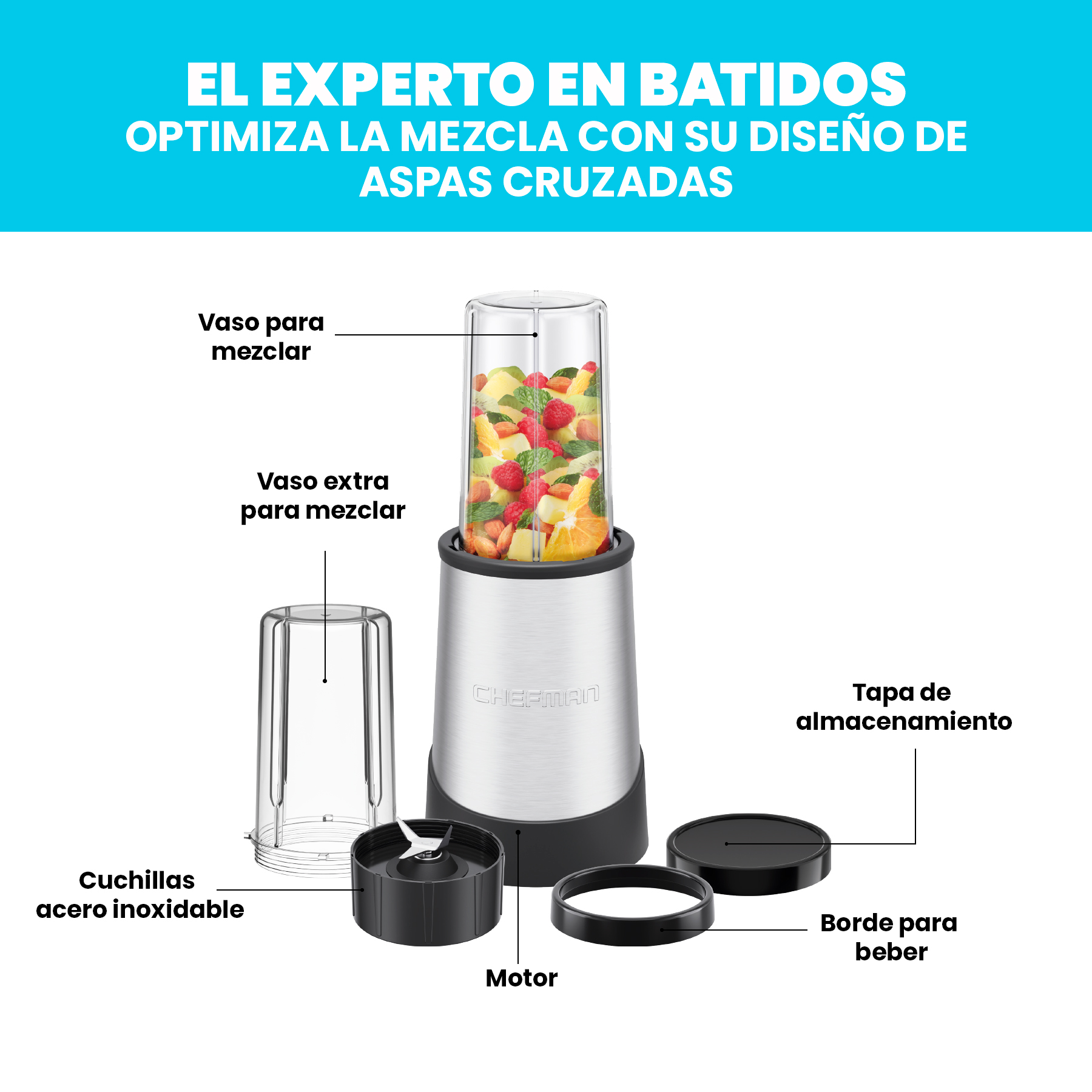 Foto 2 | Chefman - Batidora Personal Con 2 Vasos De Viaje