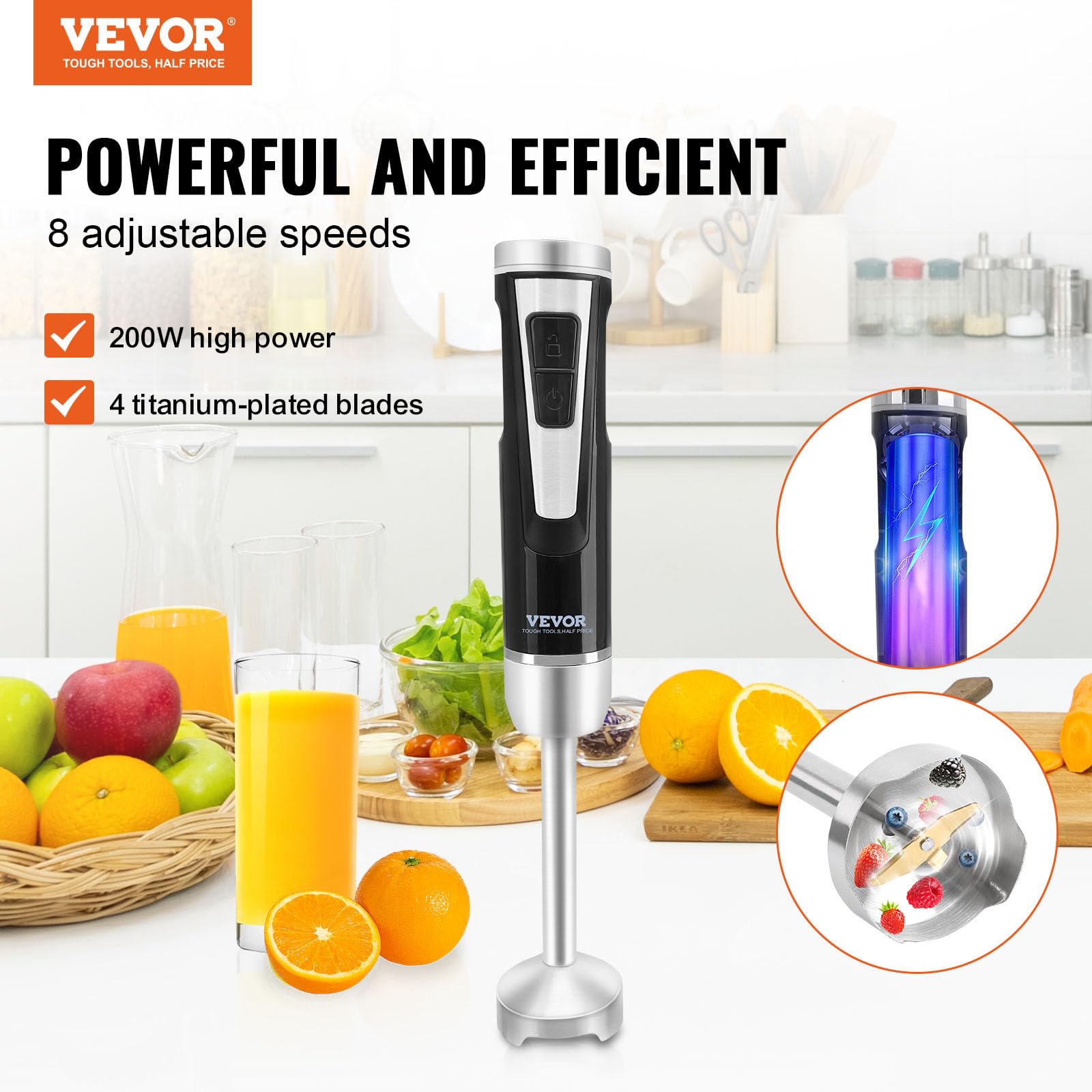 Foto 3 pulgar | Batidora De Mano Vevor 8 Velocidades Variables De Acero Inoxidable 200w - Venta Internacional.