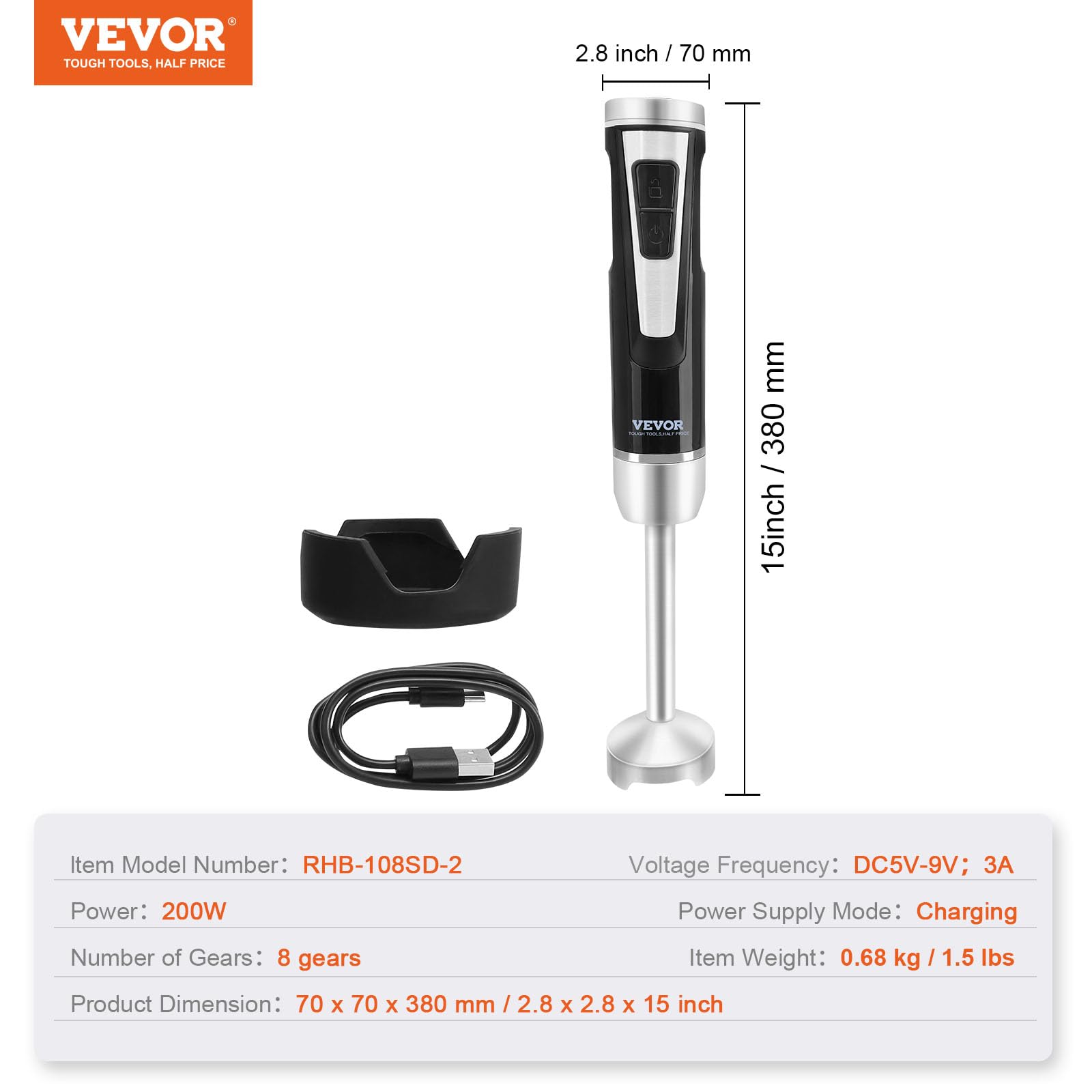 Foto 8 pulgar | Batidora De Mano Vevor 8 Velocidades Variables De Acero Inoxidable 200w - Venta Internacional.