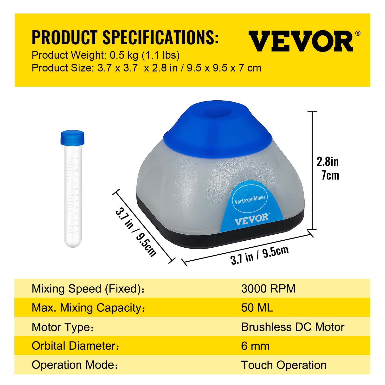 Foto 7 | Mezclador Vortex Vevor, 3000 Rpm, Mini Mezclador Vortex, 50 Ml - Venta Internacional.