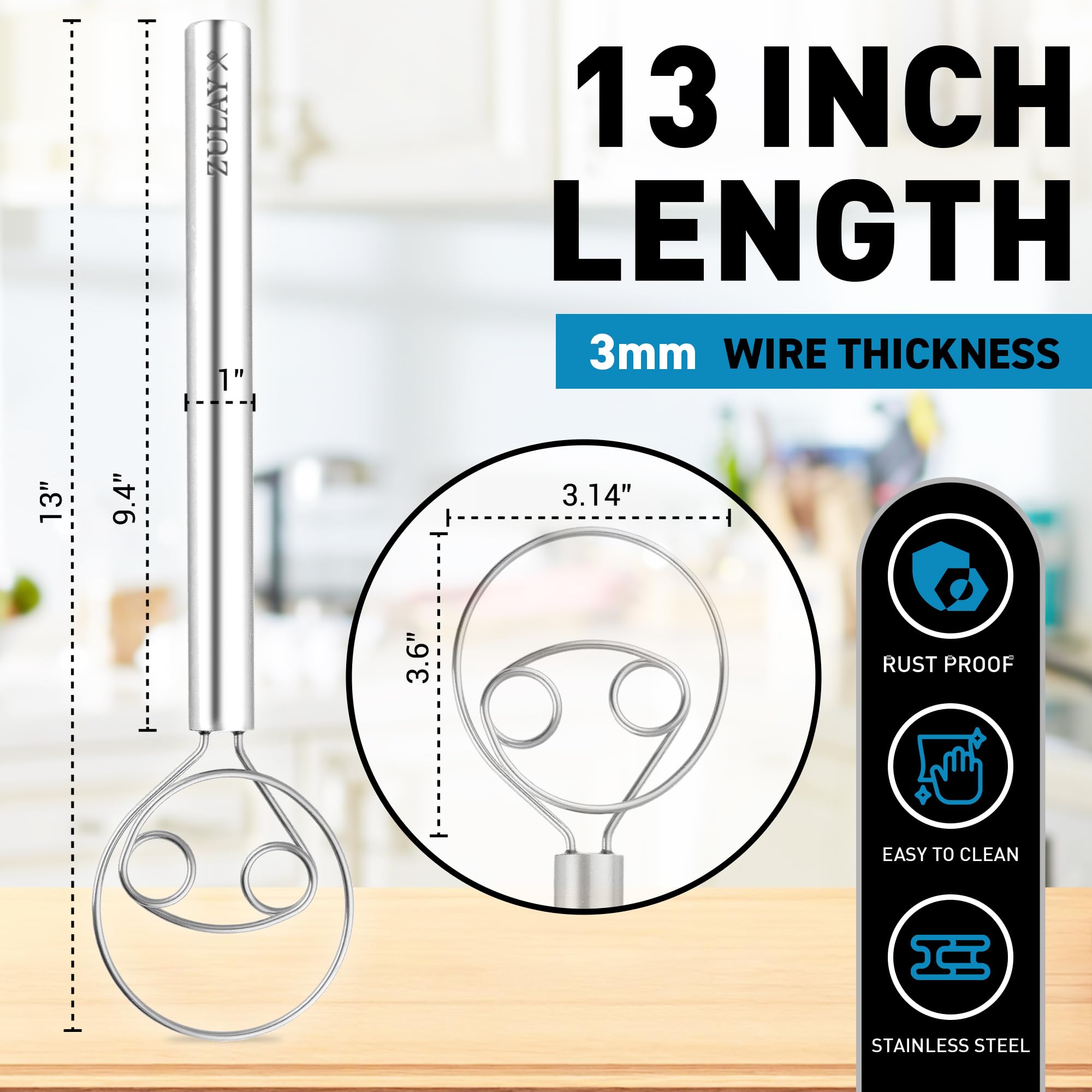 Foto 2 | Masa Danesa Whisk Zulay Kitchen, 33 Cm, Acero Inoxidable - Venta Internacional.