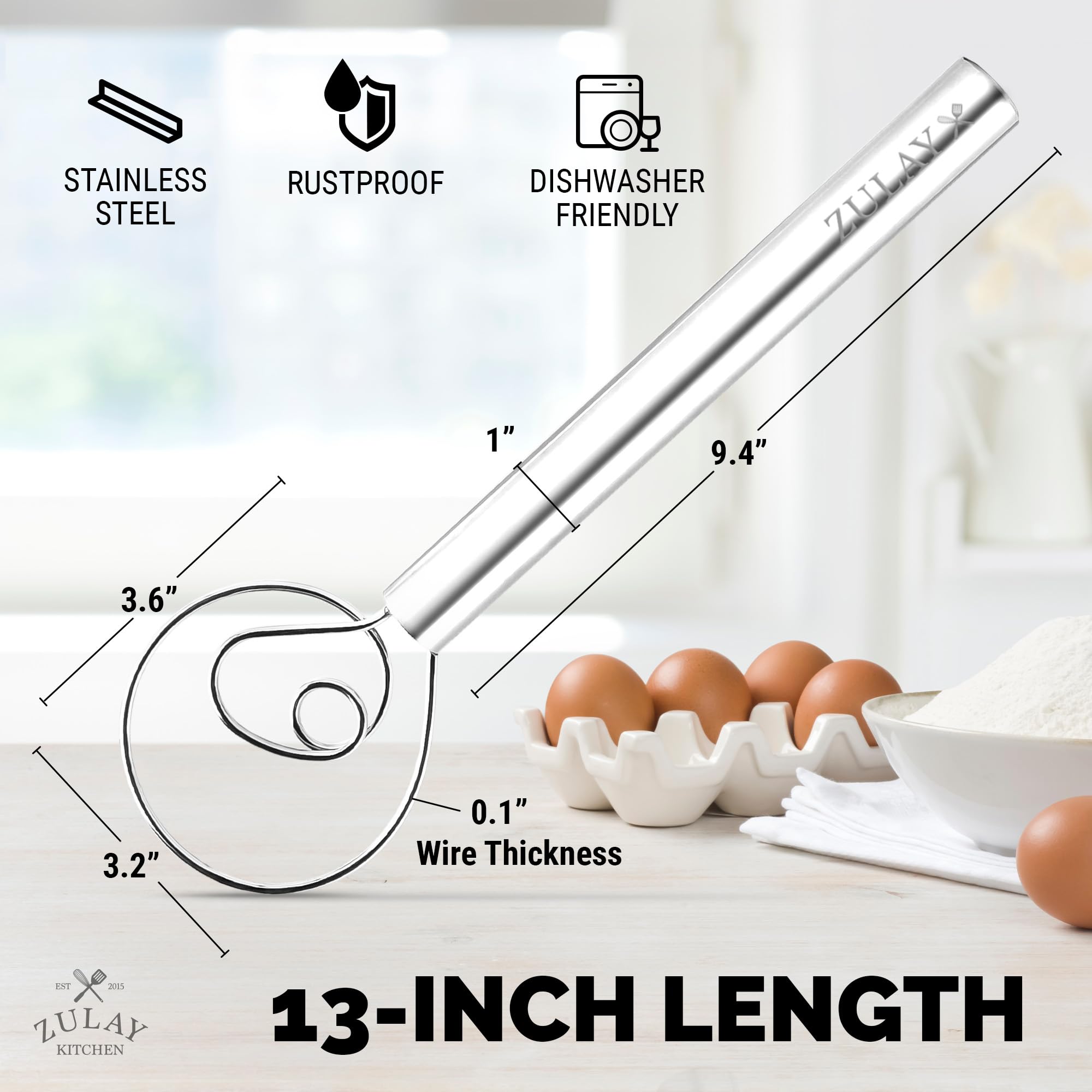 Foto 2 | Masa Danesa Whisk Zulay Kitchen, 33 Cm, Acero Inoxidable - Venta Internacional.