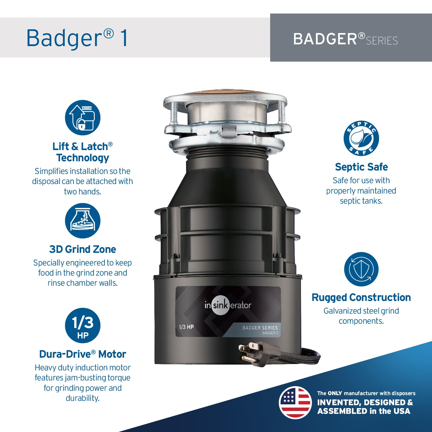 Foto 2 | Triturador De Basura Insinkerator Badger 1 1/3 Hp Con Cable De Alimentación - Venta Internacional.