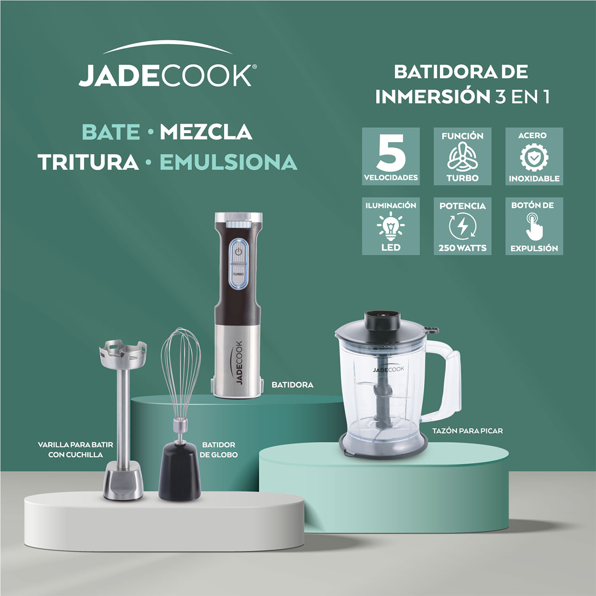 Foto 3 pulgar | Jade Cook Batidora De Mano Multifunción 800w 4 Accesorios