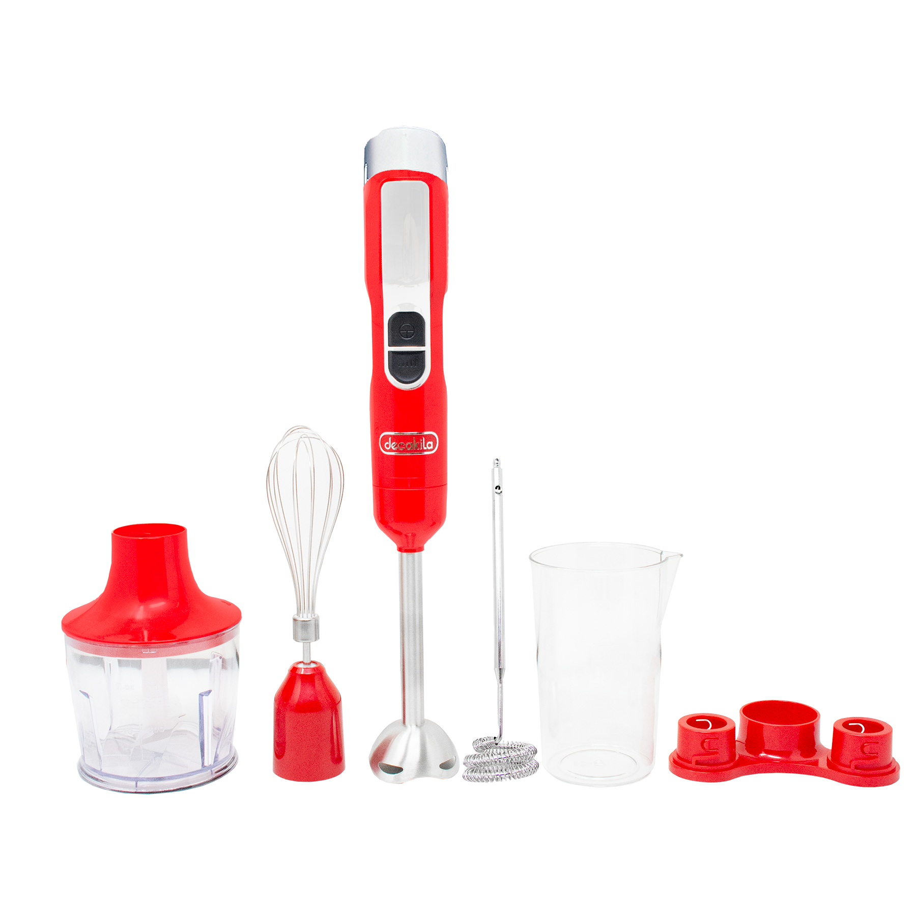 Batidora De Inmersión 5 En 1 Con Accesorios 2 Velocidades Roja, Potencia 100 W, 16 V, Cuchillas De Acero Inoxidable