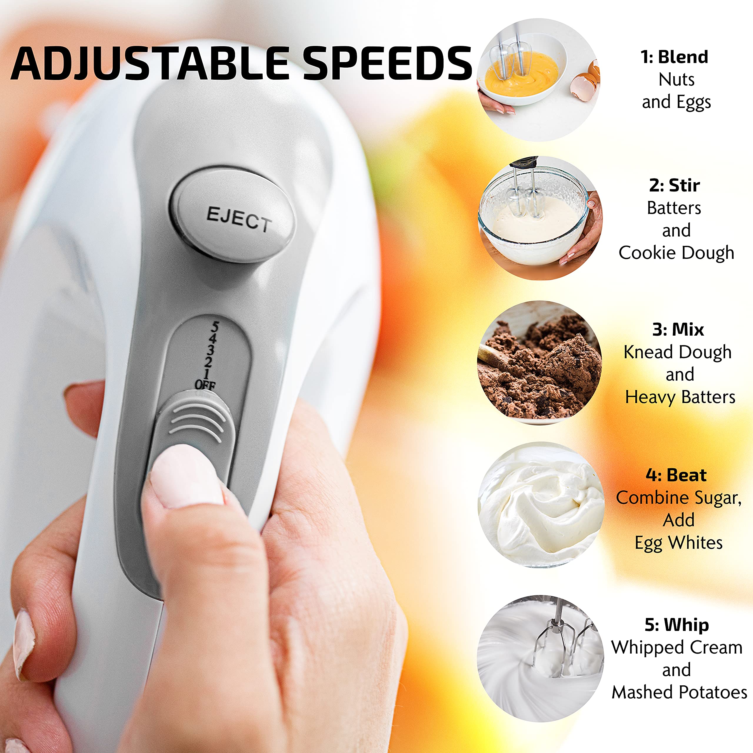 Foto 4 pulgar | Batidora De Mano Eléctrica Ovente De 5 Velocidades Y 150 W Con Batidor De Acero Inoxidable - Venta Internacional.