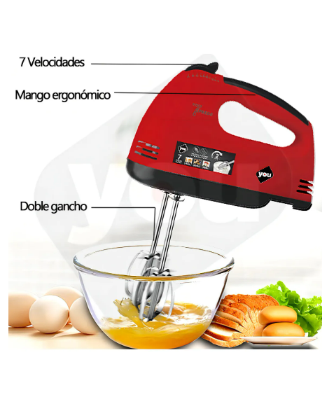 Foto 4 pulgar | Batidora De Mano Inmersion 7 Velocidades Y Ganchos 260w You Color Rojo Frecuencia 50 / 60hz