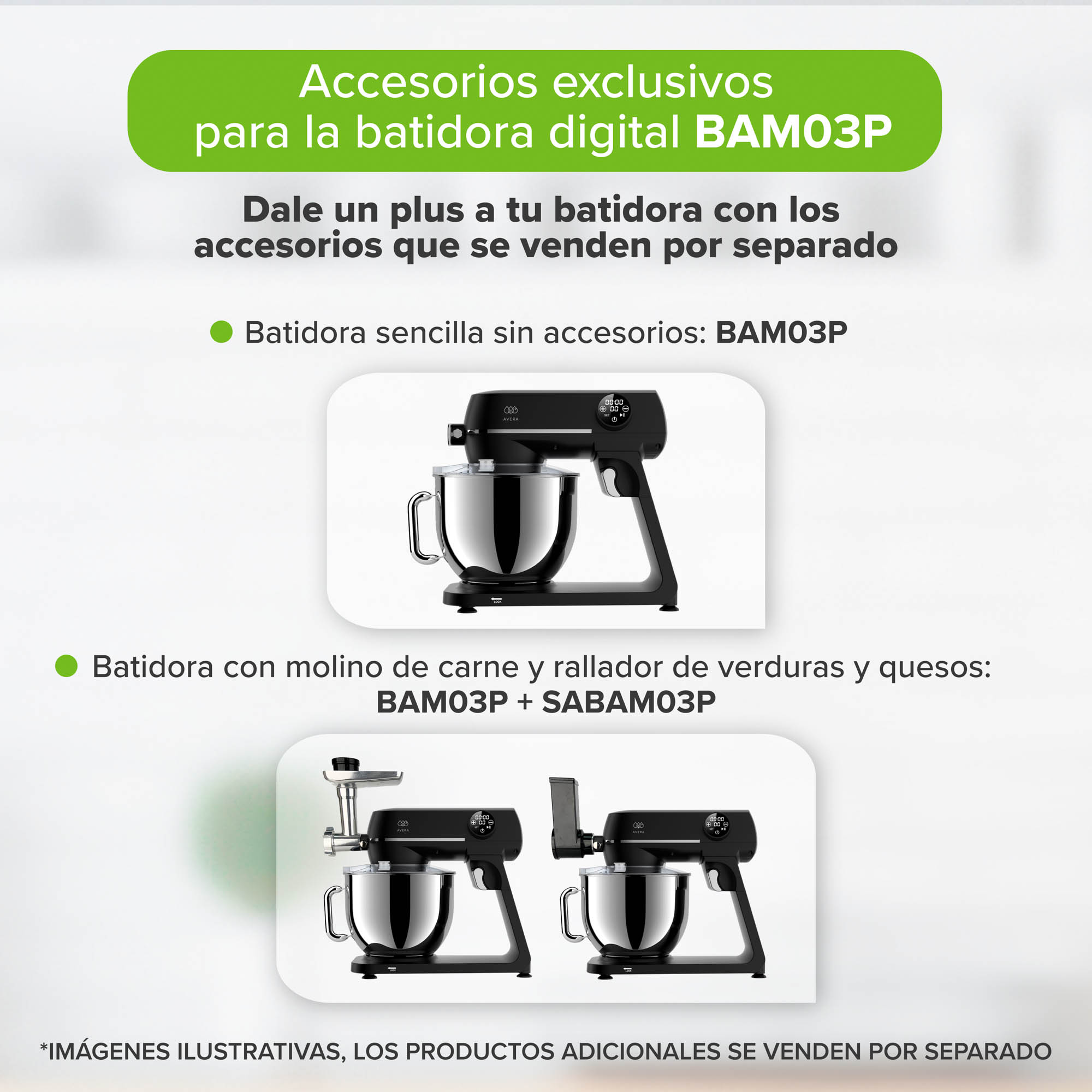 Foto 7 | Juego de Accesorios Compatibles para Batidora Sabam03p Avera