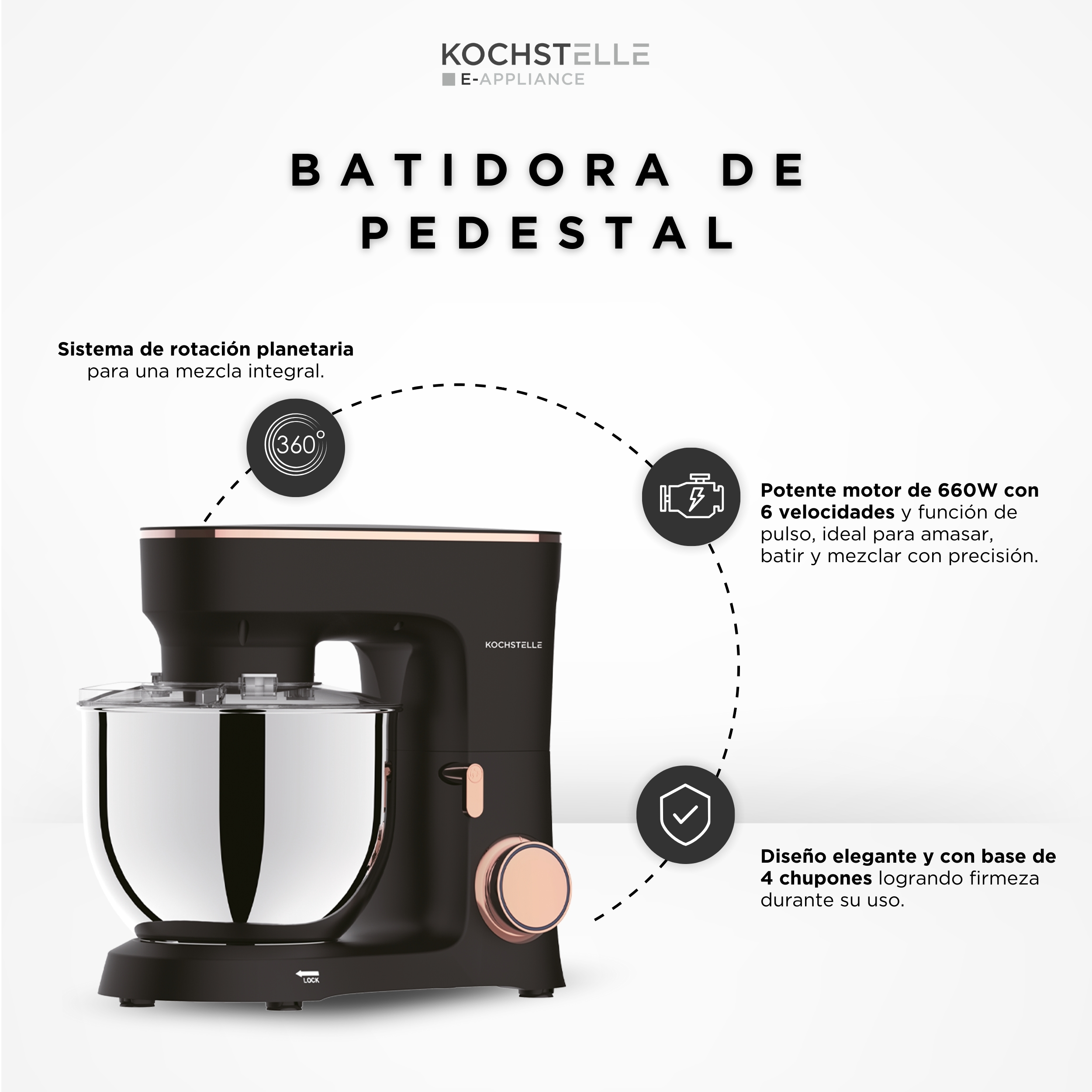 Foto 2 | Batidora de Pedestal Kochstelle Negra 660 w de Potencia y 6 Velocidades Ajustables más Pulso