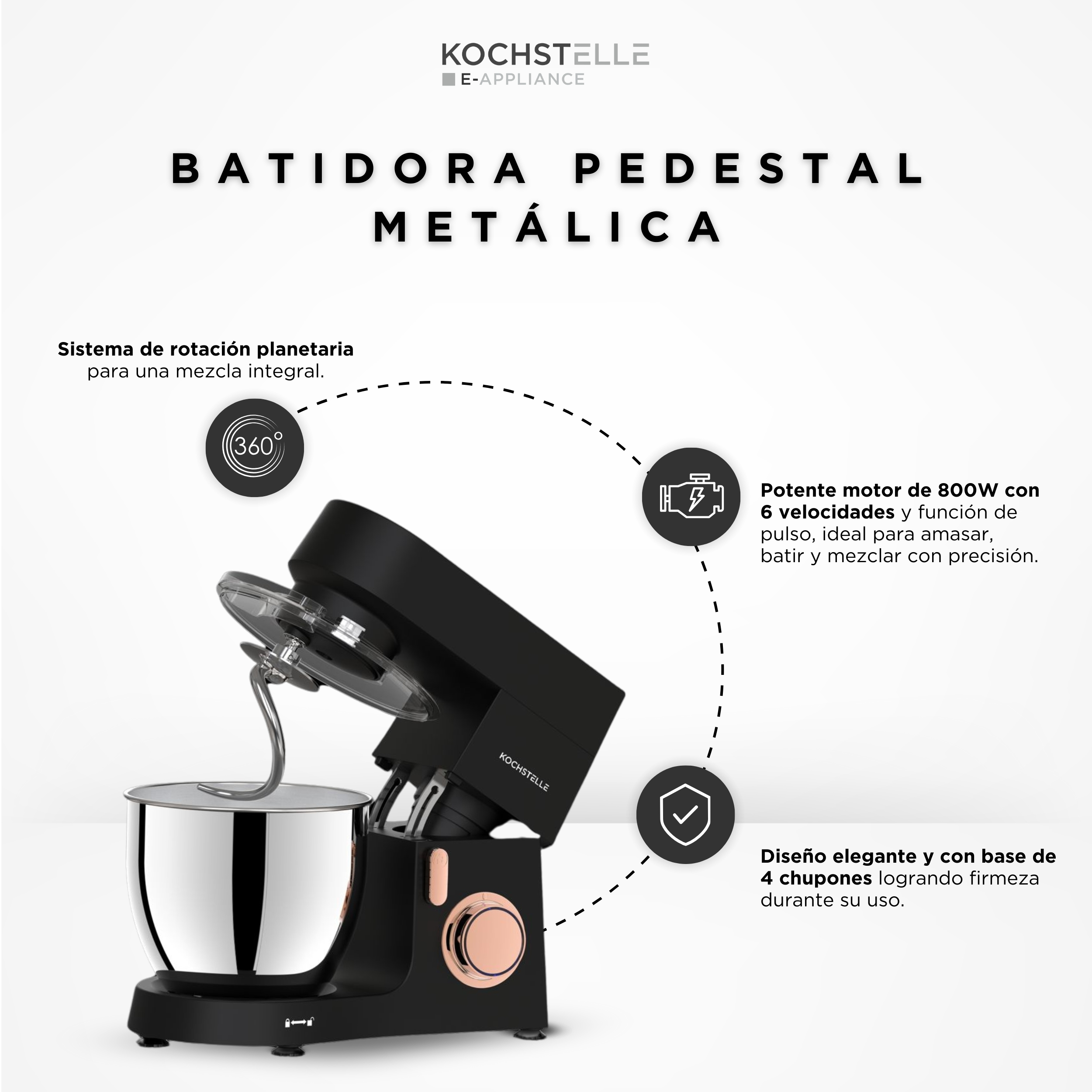 Foto 2 | Batidora de Pedestal Kochstelle de Metal Negra 800 w de Potencia y 6 Velocidades Ajustables más Pulso