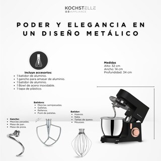 Foto 3 | Batidora de Pedestal Kochstelle de Metal Negra 800 w de Potencia y 6 Velocidades Ajustables más Pulso