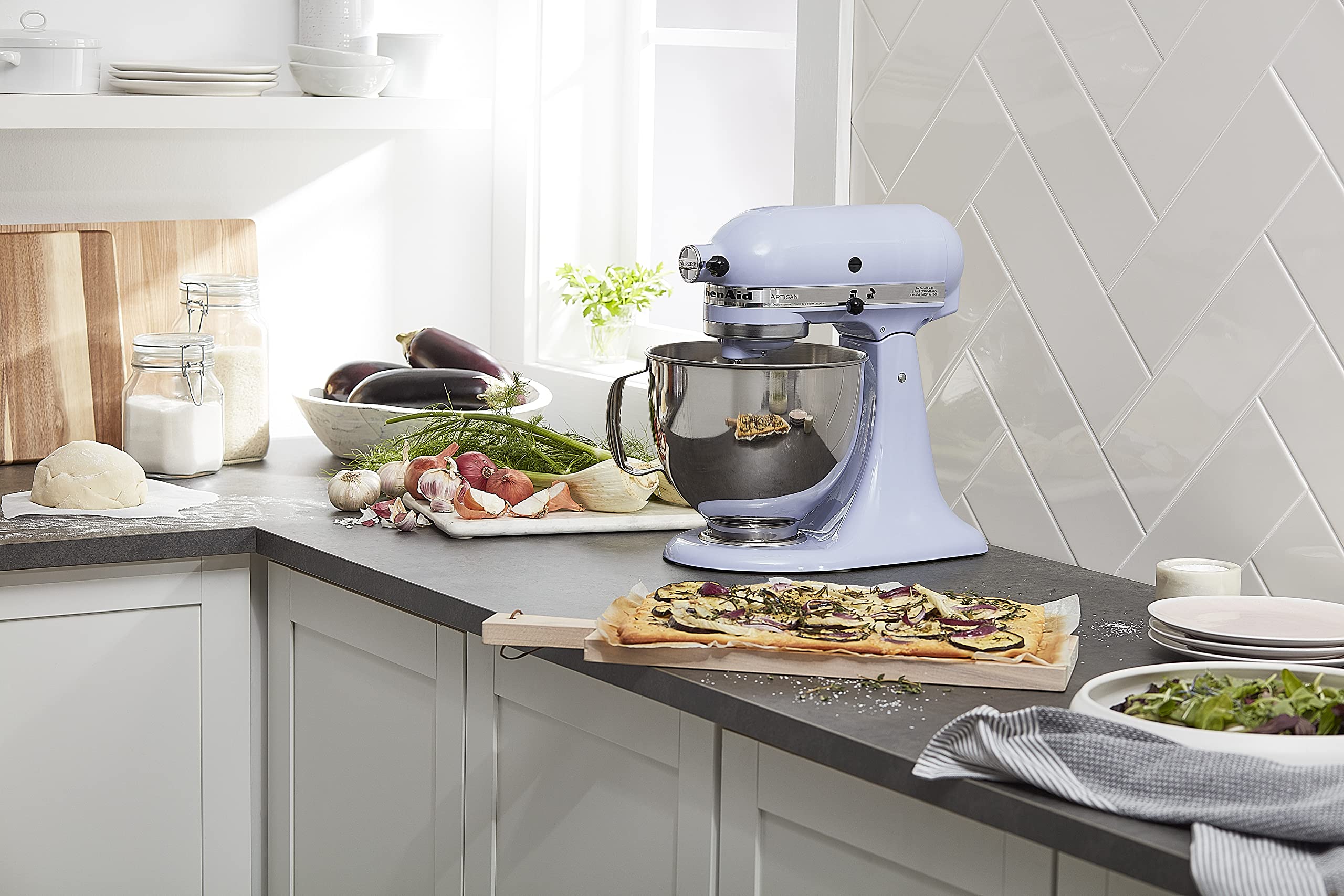 Foto 6 | Batidora De Pie Kitchenaid Artisan Series, 5 Cuartos De Galón, Crema De Lavanda - Venta Internacional.