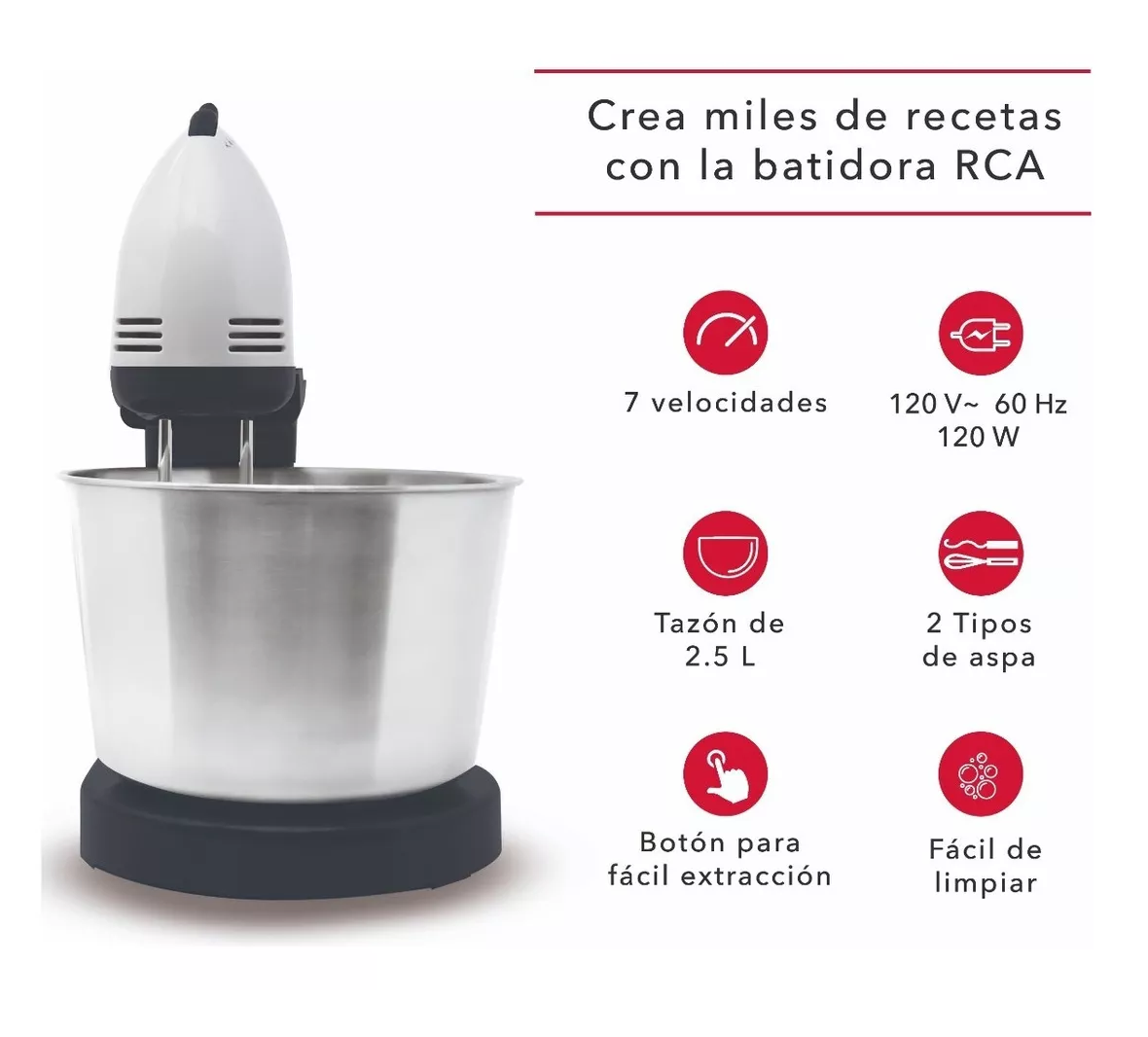 Foto 3 | Batidora De Pedestal 60 Hz 120 V Blanco/gris