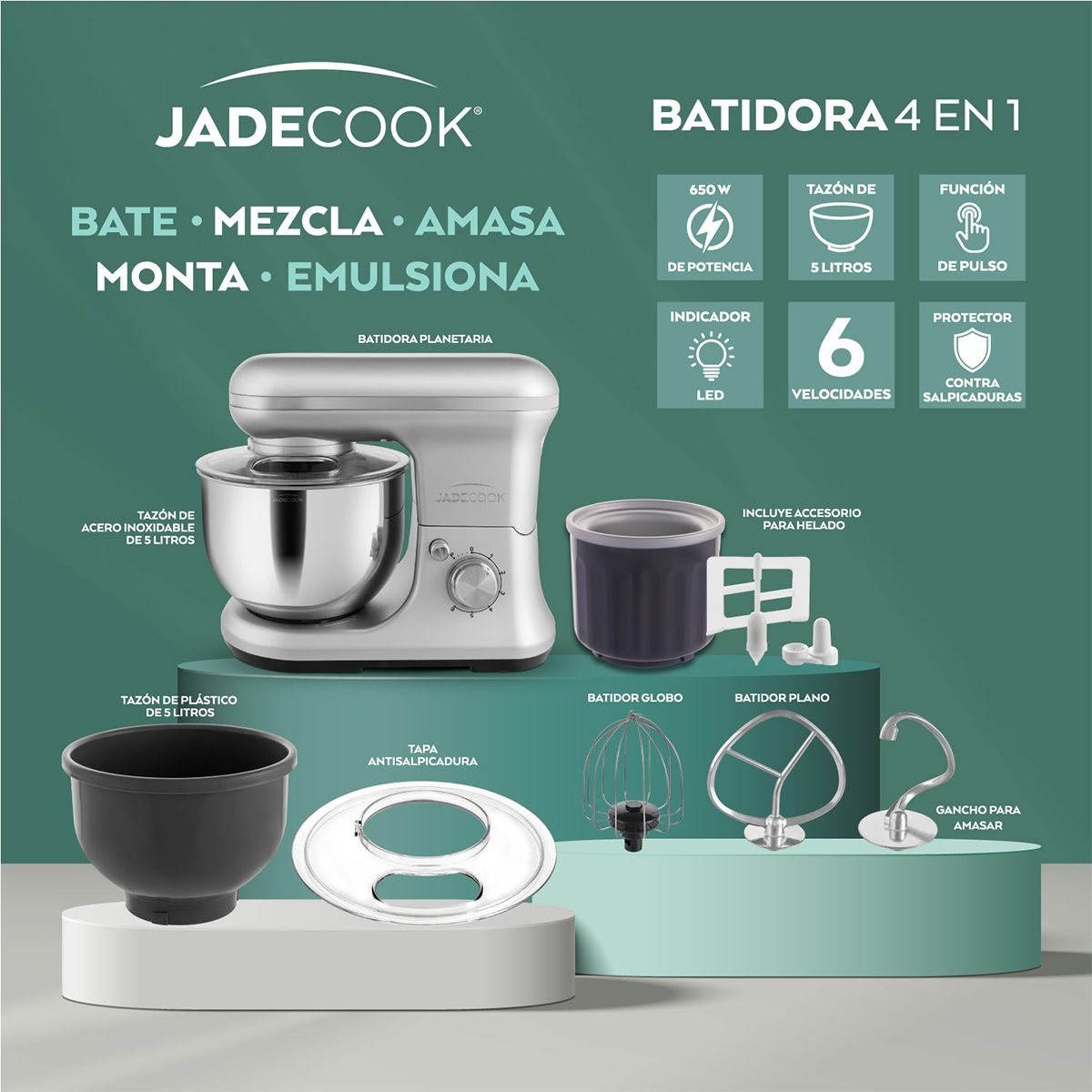 Foto 2 | Batidora De Pedestal 4 En 1 Jade Cook 650w