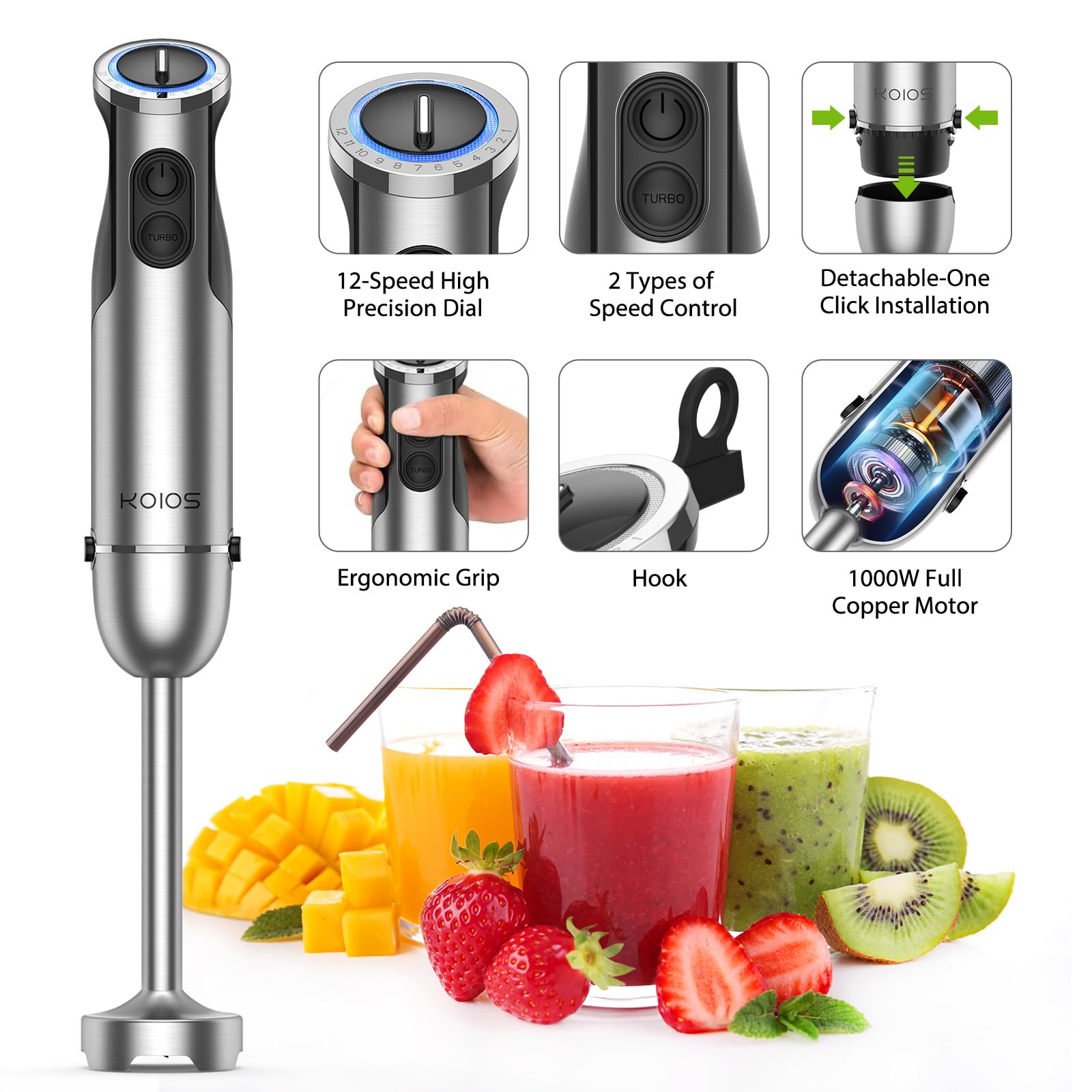 Foto 4 pulgar | Batidora de Mano Koios Immersión 5 en 1 Con Eje de Acero Inoxidable - Venta Internacional