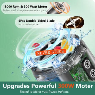 Foto 2 | Licuadora Portátil Vaeqozva 300W 600ml USB Recargable Negra - Venta Internacional