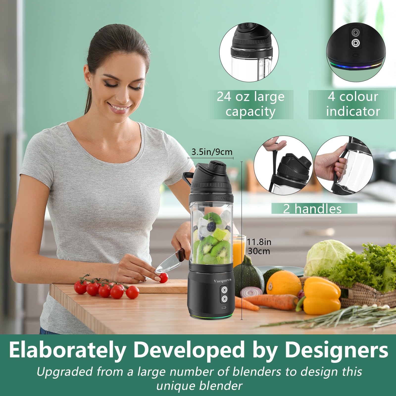 Foto 6 | Licuadora Portátil Vaeqozva 300W 600ml USB Recargable Negra - Venta Internacional