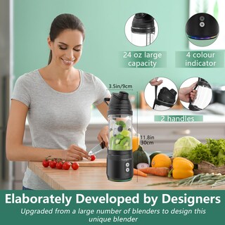 Foto 6 | Licuadora Portátil Vaeqozva 300W 600ml USB Recargable Negra - Venta Internacional