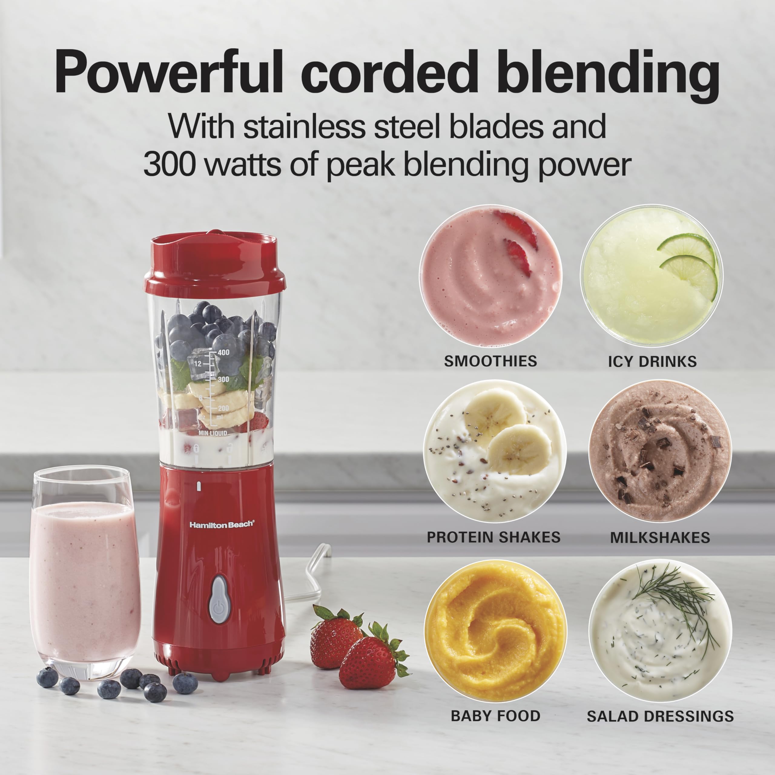 Foto 3 | Licuadora Portátil Hamilton Beach 51101rv 400 Ml Roja con Taza - Venta Internacional