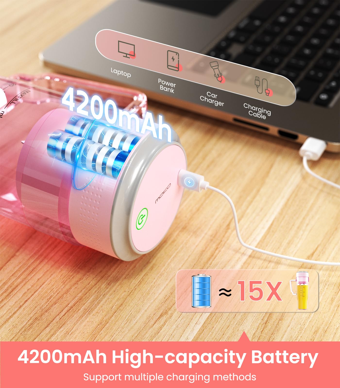 Foto 6 pulgar | Licuadora Portátil Moko 300w 650ml Para Batidos Y Batidos Roja - Venta Internacional.
