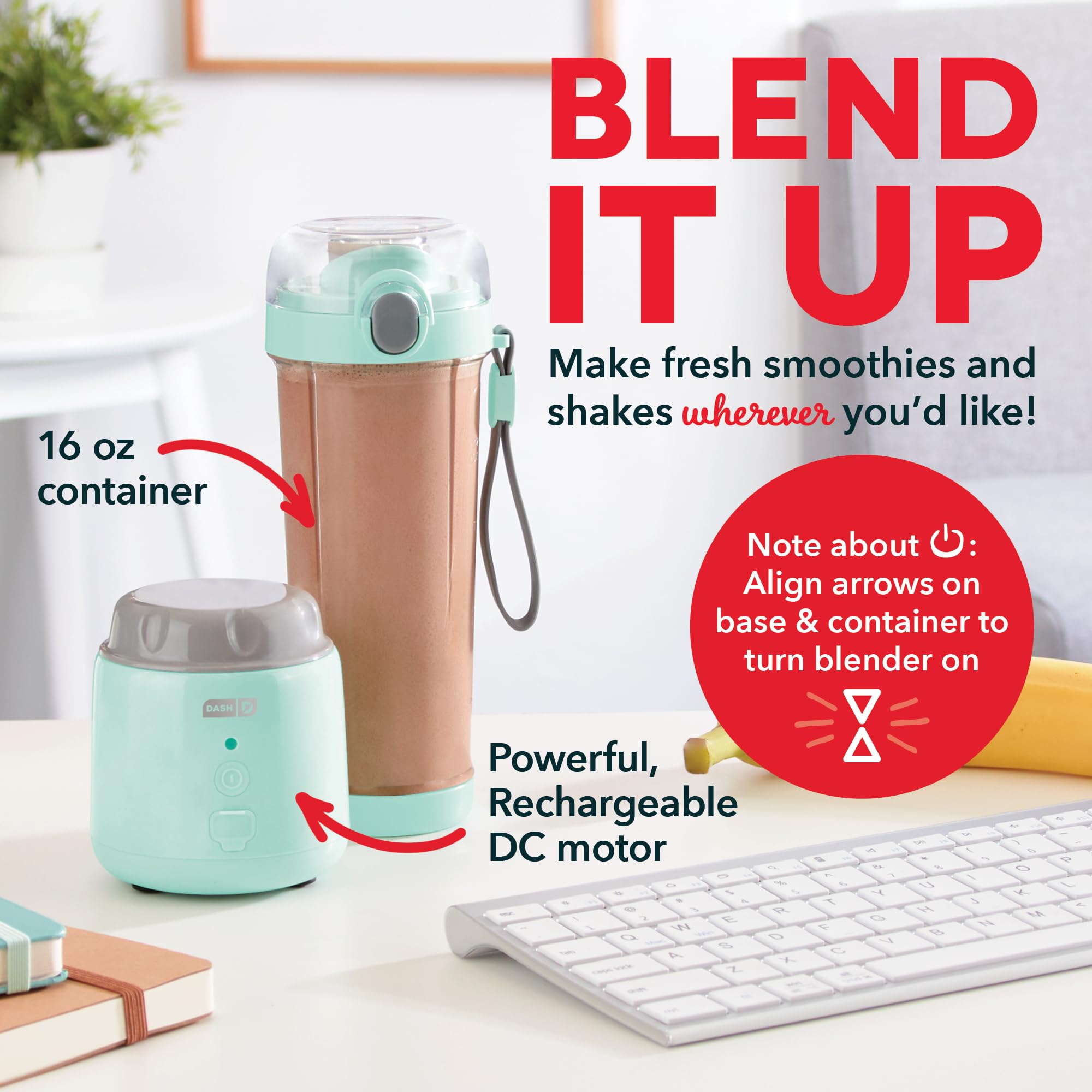Foto 3 pulgar | Licuadora de Mano Usb Personal Dash 500 Ml Aqua - Venta Internacional
