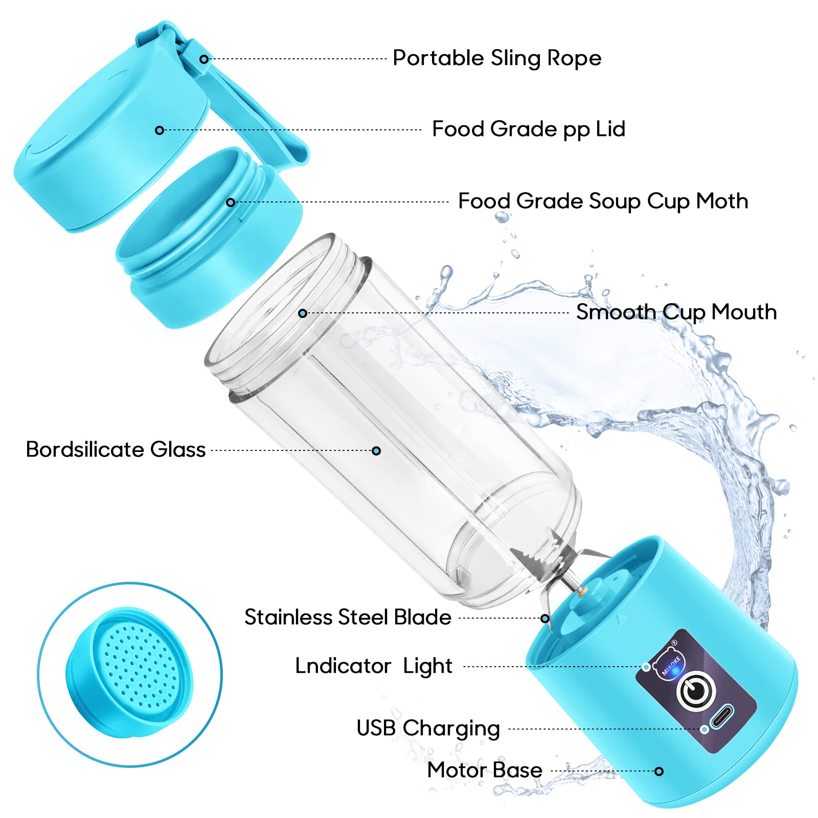 Foto 3 pulgar | Licuadora Portátil Miaoke Smoothie Azul - Venta Internacional