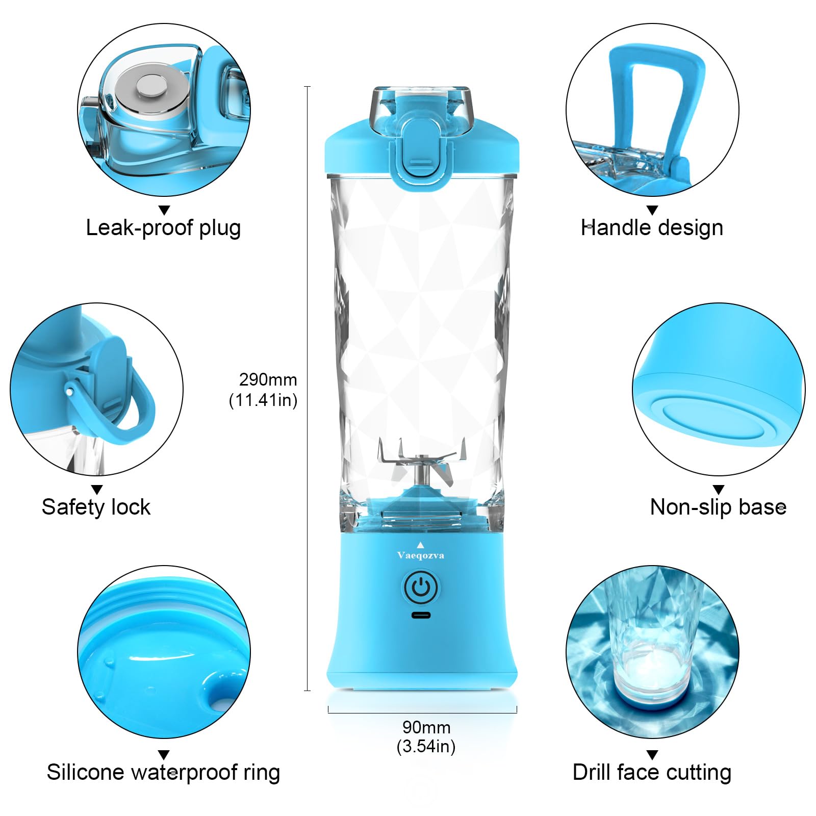 Foto 5 | Licuadora Portátil Vaeqozva 600ml Usb Recargable 240w Azul - Venta Internacional