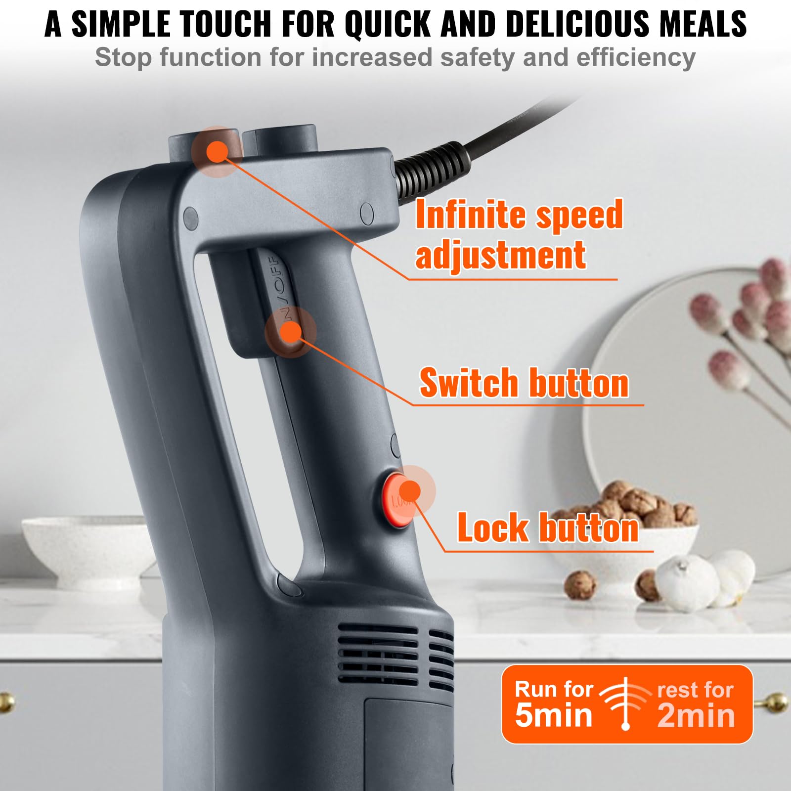 Foto 5 pulgar | Batidora De Mano Vevor 500 W 30 Cm Con Hoja De Acero Inoxidable 304 - Venta Internacional.