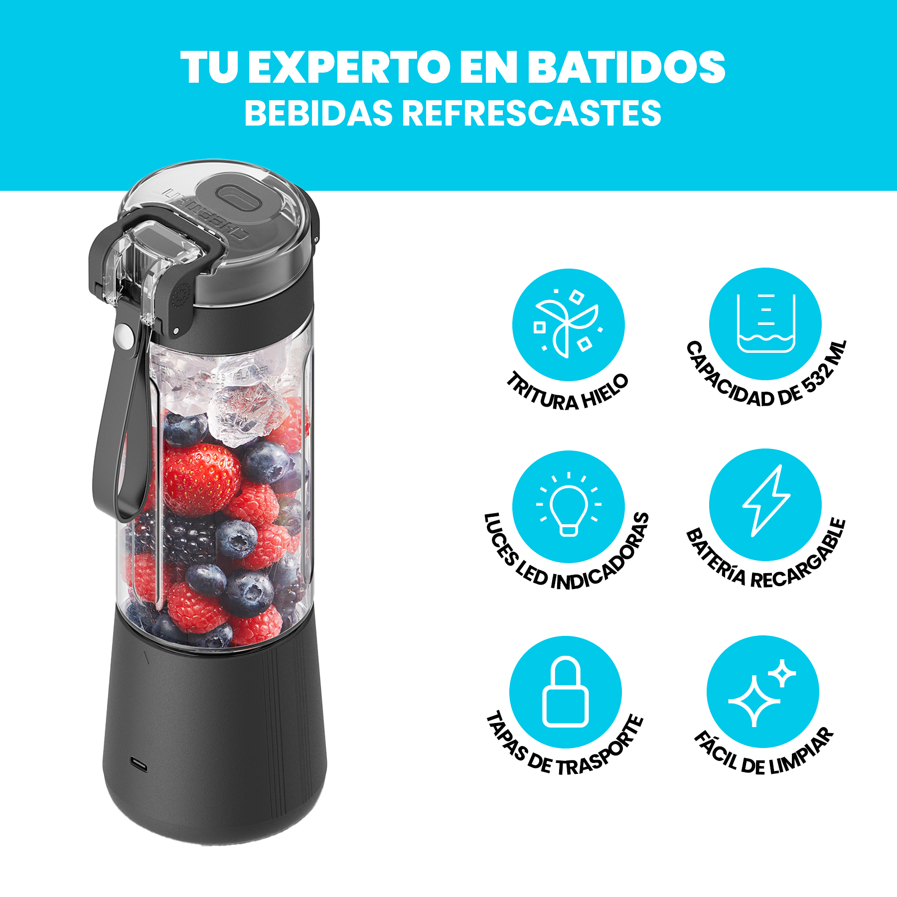 Foto 5 pulgar | Chefman - Licuadora Portátil Con Botón De Encendido Luz Led 480 Ml
