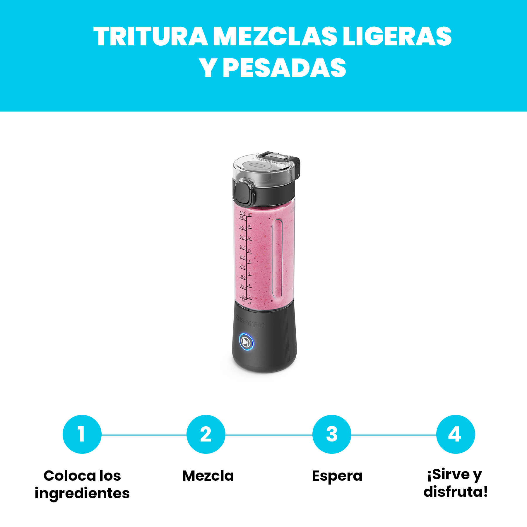 Foto 7 pulgar | Chefman - Licuadora Portátil Con Botón De Encendido Luz Led 480 Ml