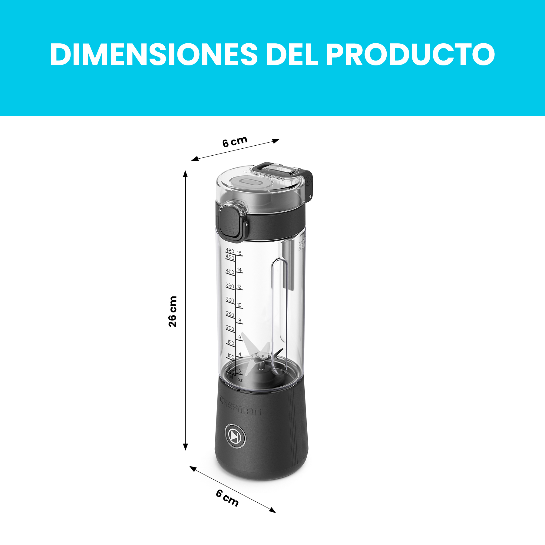 Foto 8 | Chefman - Licuadora Portátil Con Botón De Encendido Luz Led 480 Ml