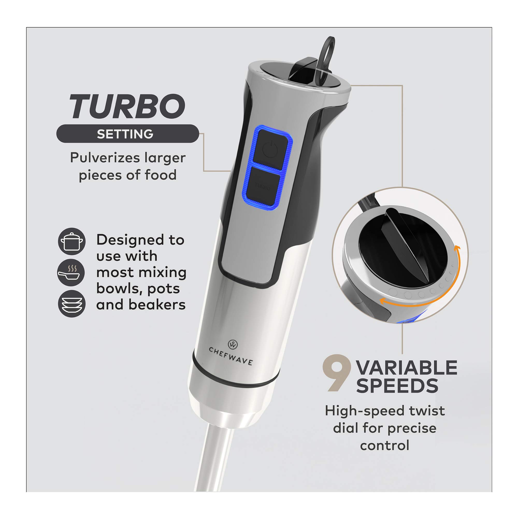 Foto 3 pulgar | Batidora De Mano Chefwave Intermix De 500 W Y 9 Velocidades Con Vaso Y Picadora - Venta Internacional.