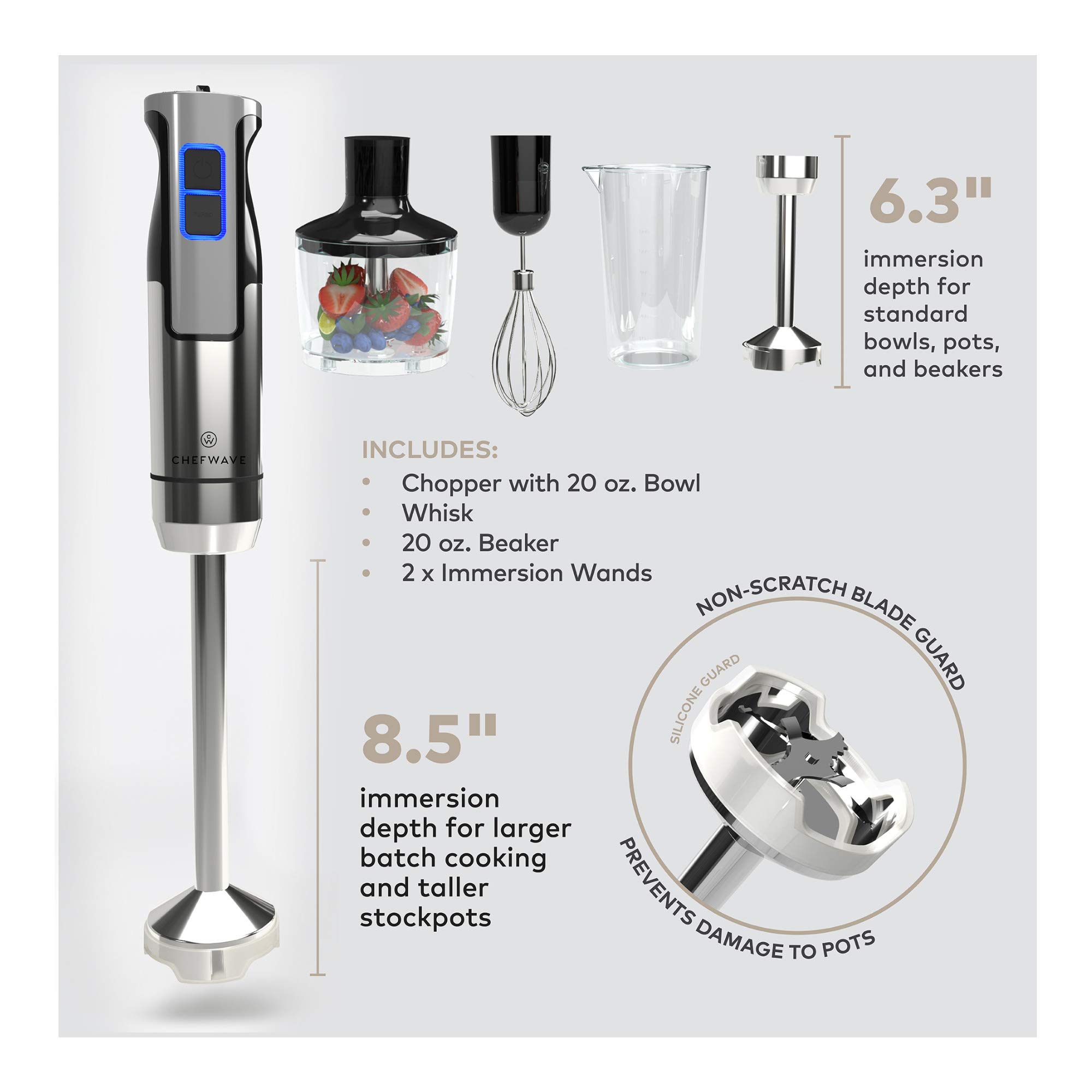 Foto 3 | Batidora De Mano Chefwave Intermix De 500 W Y 9 Velocidades Con Vaso Y Picadora - Venta Internacional.