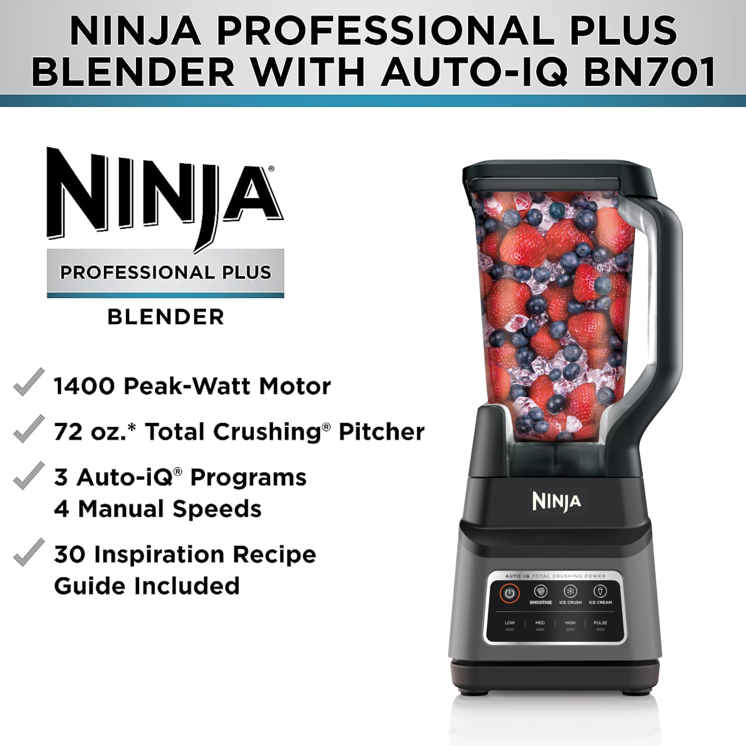 Foto 7 pulgar | Licuadora Ninja Bn701 Professional Plus 1400w 2l Gris Oscuro - Venta Internacional