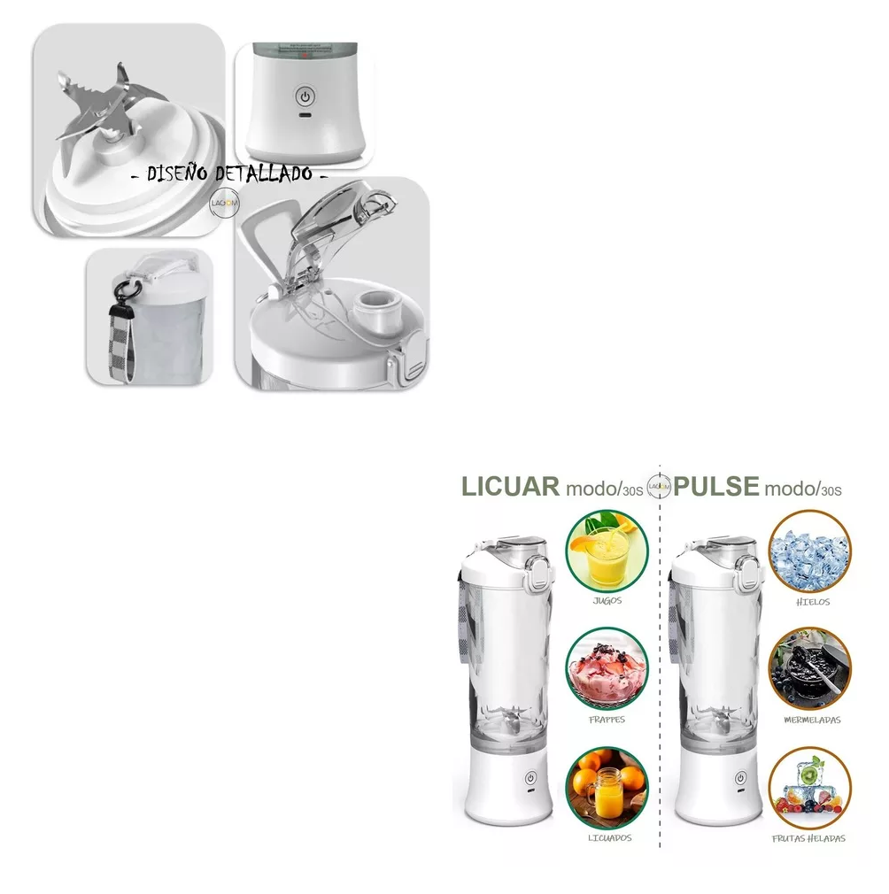 Foto 5 pulgar | Minilicuadora Lagom A9 Exprimidor Recargable Botella 600 Ml Blanco