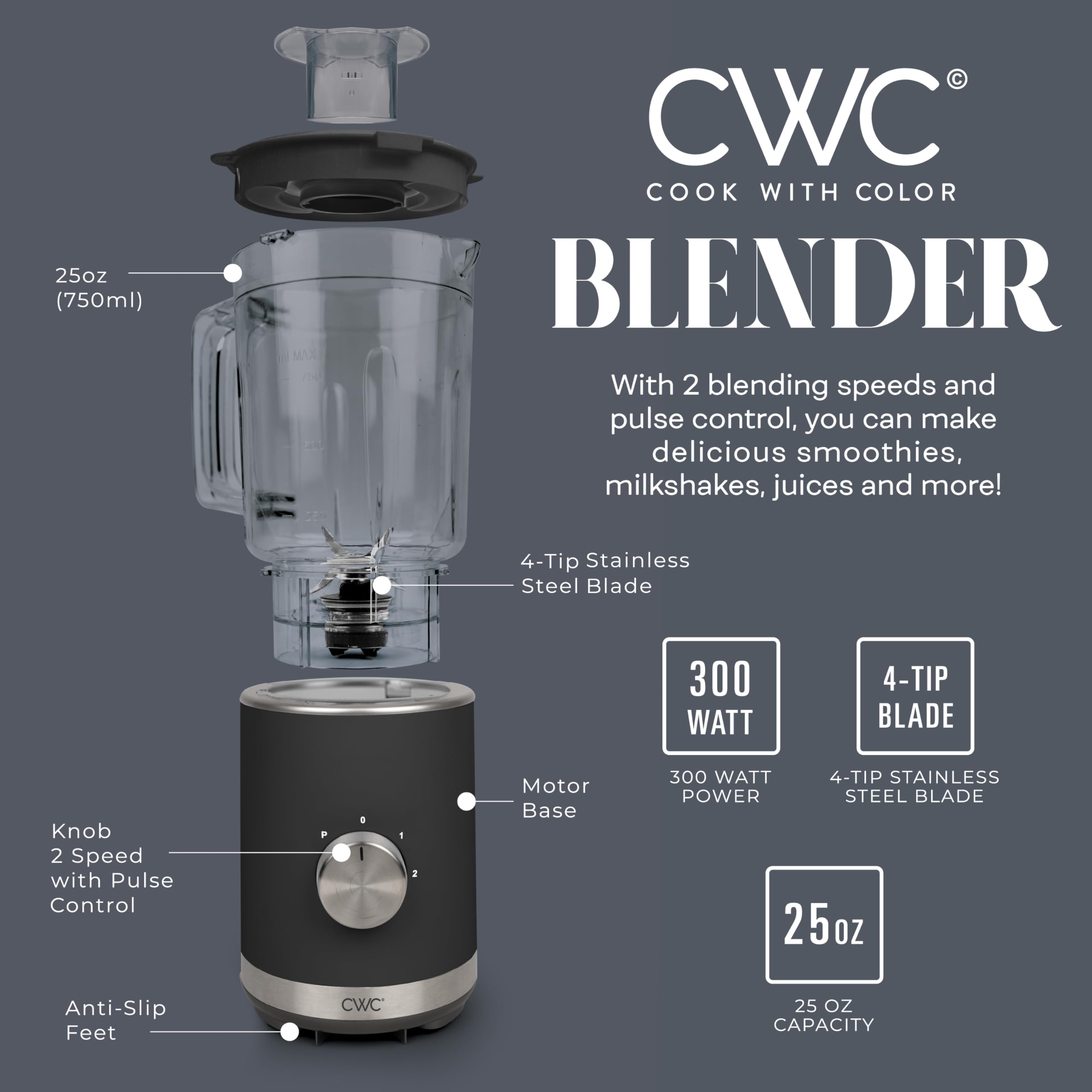 Foto 3 | Licuadora Cook with Color 300 W 2 Velocidades 750 ml Negro - Venta Internacional