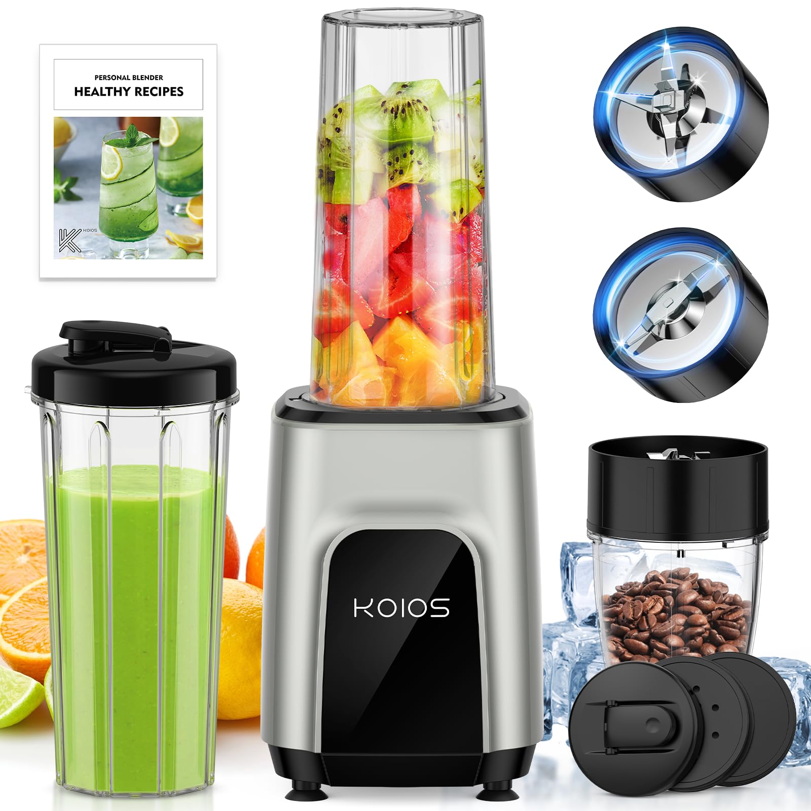 Foto 2 pulgar | Licuadora Koios Smoothies 900 W Con Molinillo, 3 Vasos Portátiles, 660 Ml - Venta Internacional.