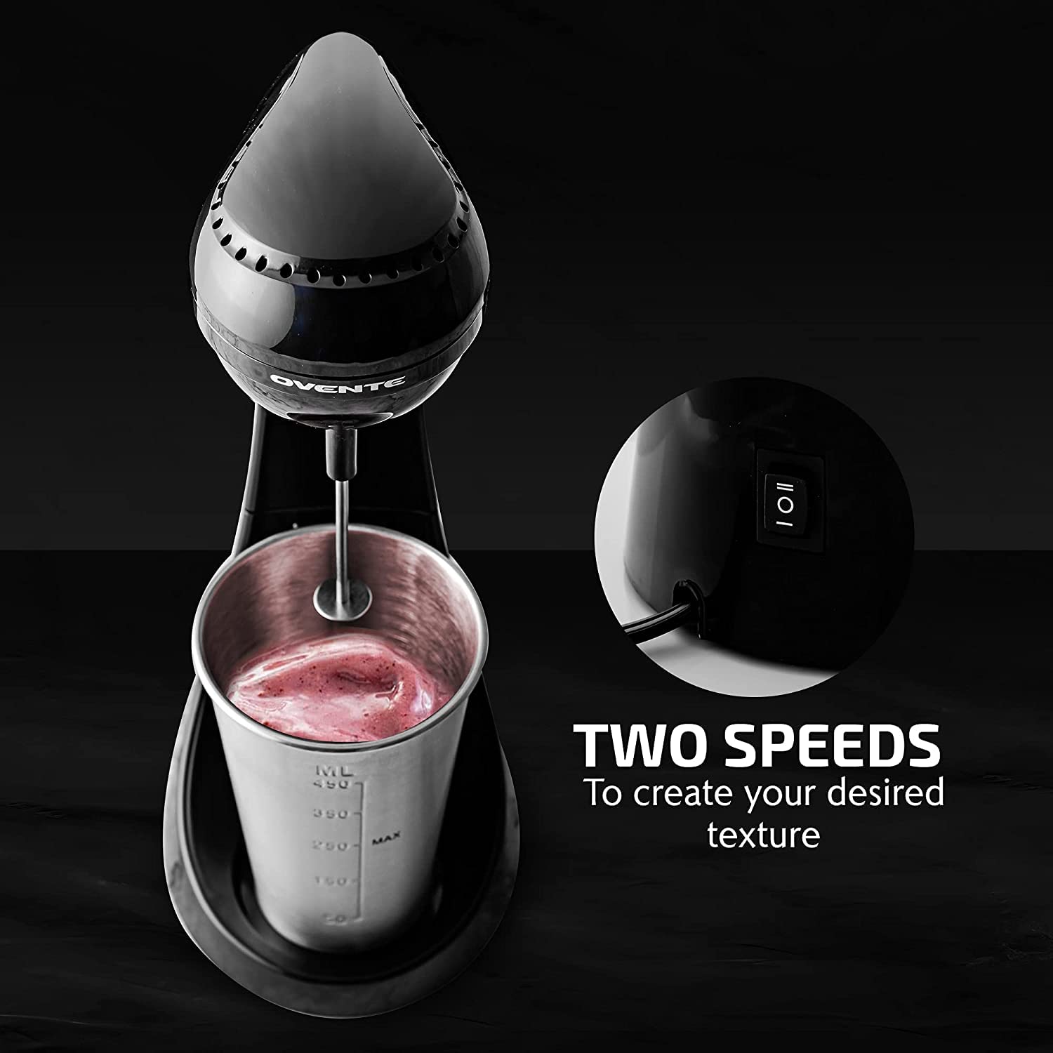 Foto 7 | Batidora Clásica Ovente MS2070B 450 ml 2 Velocidades Negra - Venta Internacional
