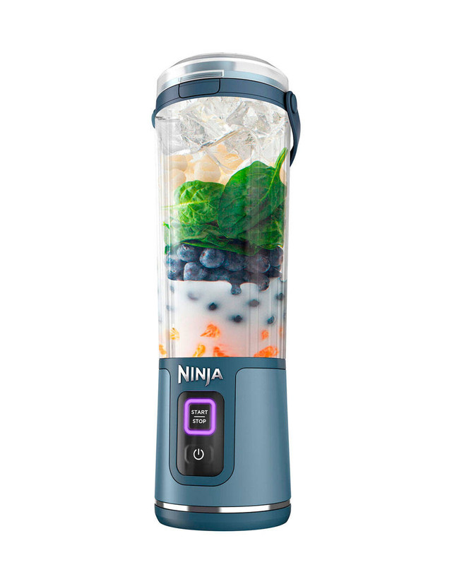 Licuadora Batidora Portátil Ready Cook Ninja Blast Azul Vaso de 18 Oz Recargable con USB-C Tapa Antifugas y Boquilla