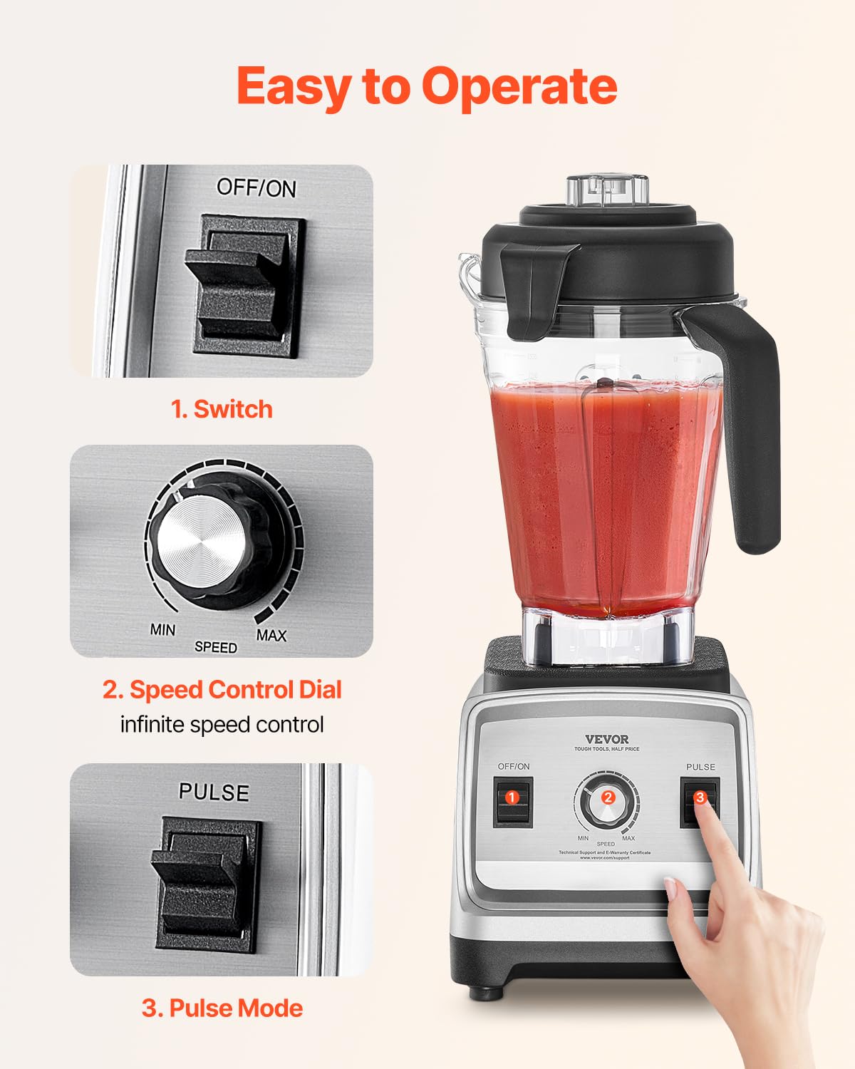 Foto 6 pulgar | Licuadora Vevor Para Batidos 2.5l 1400w Con Potente Motor - Venta Internacional.