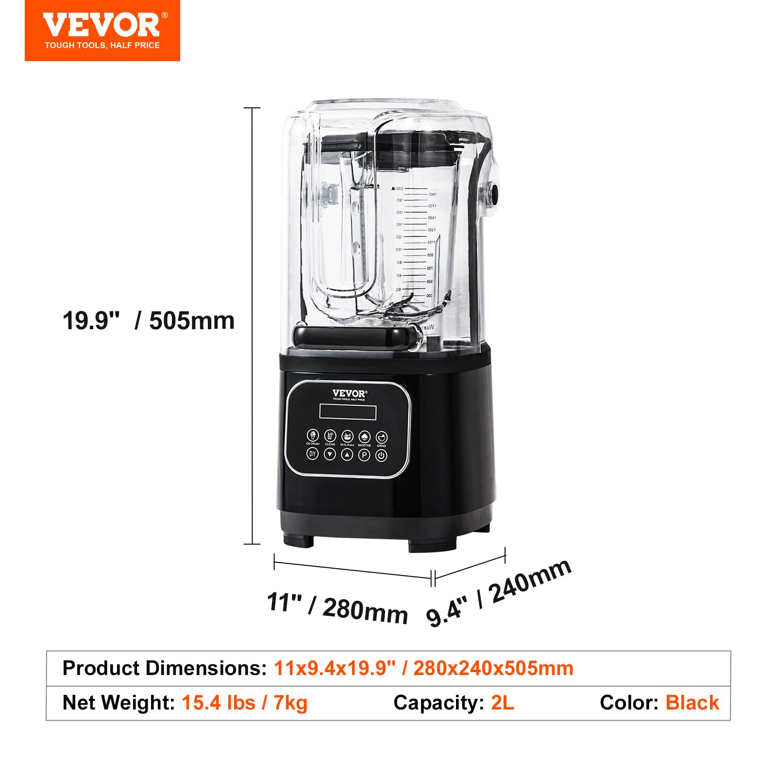 Foto 7 | Licuadora Vevor Professional Commercial 2l 2200w 9 Velocidades Negra - Venta Internacional.
