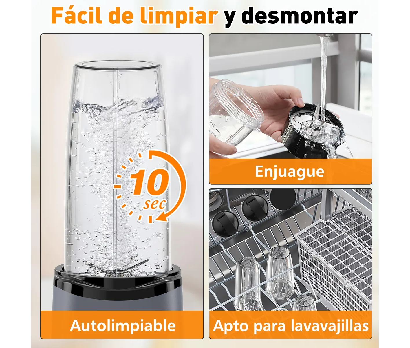 Foto 4 | Licuadora Eléctrica Portátil Profesional Apta Para Lavavajillas  Eo Safe Imports Esi-20324 Gris