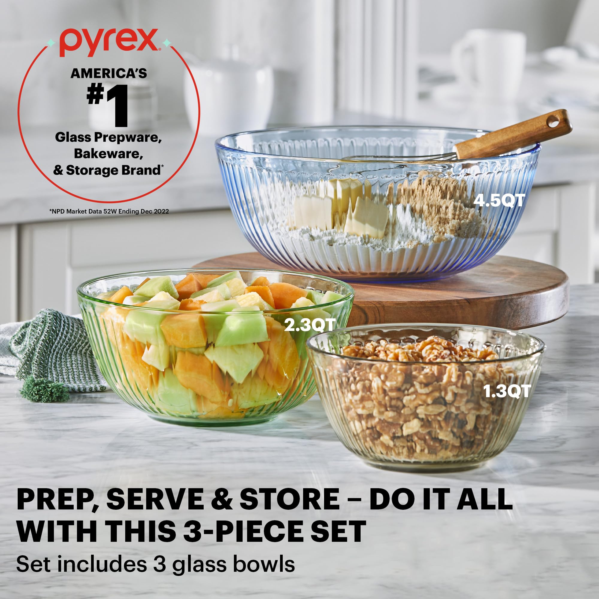 Foto 3 pulgar | Cuencos De Vidrio Para Mezclar Pyrex Colors Tintados  Juego De 3 Piezas De 1 2 L  2 2 L Y 4 2 L - Venta Internacional.
