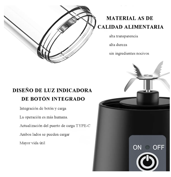 Foto 7 pulgar | Mini Vaso Licuadora Procesadora Portatil Usb Recargable Color Negro